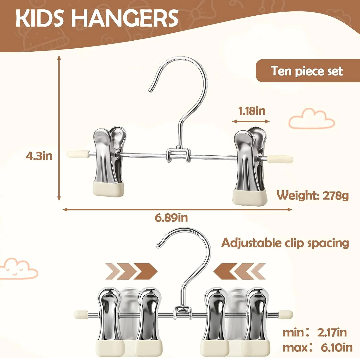 آویز لباس کودک ۱۰ عددی - گیره سیلیکونی چرخان ۳۶۰ درجه، آویز شلوار کودک، صرفه جویی در فضا، استیل ضد زنگ ممتاز، ایده آل برای سازماندهی کمد نوزاد و کودک. آویز لباس کودک ۱۰ عددی - گیره سیلیکونی چرخان ۳۶۰ درجه، آویز شلوار کودک، صرفه جویی در فضا، استیل ضد زنگ ممتاز، ایده آل برای سازماندهی کمد نوزاد و کودک.