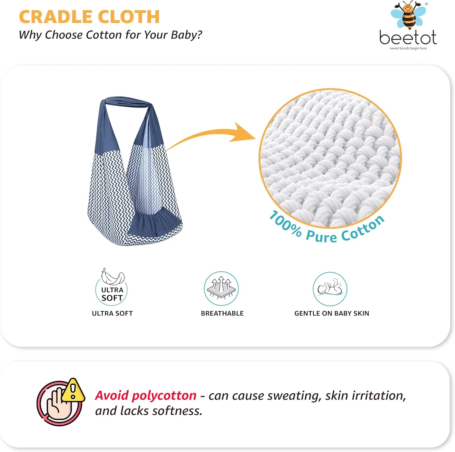 ست گهواره نوزاد / تاب (پارچه تخت، پالنا، دولنا) | گهواره با تخت خواب نرم، پشه بند، فنر، مثلث و آویز پنجره | تا 15 کیلوگرم | تا 2 سال | طرح FS-Print سرمه ای-15983