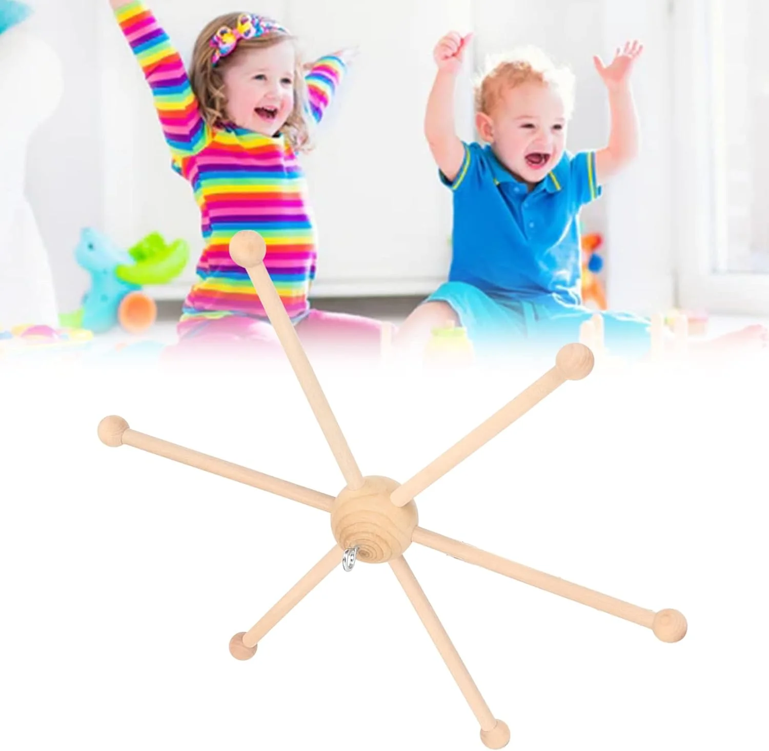 آویز تخت نوزاد با قاب چوبی، آویزهای بادی کروی چوبی شش فوتی برای نوزاد، آویز زنگ بادی برای تخت نوزاد، صنایع دستی DIY، لوازم جانبی عکاسی