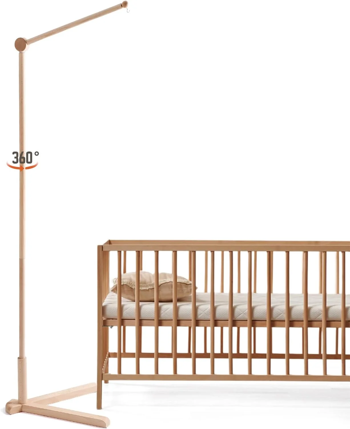 بازوی آویز موبایل چوبی ایستاده برای تخت نوزاد، 155 سانتی متر | آویز متحرک 360 درجه قابل تنظیم | بازوی چند منظوره ضد واژگونی برای تخت نوزاد | دکوراسیون اتاق کودک با بازوی آویز قابل تنظیم
