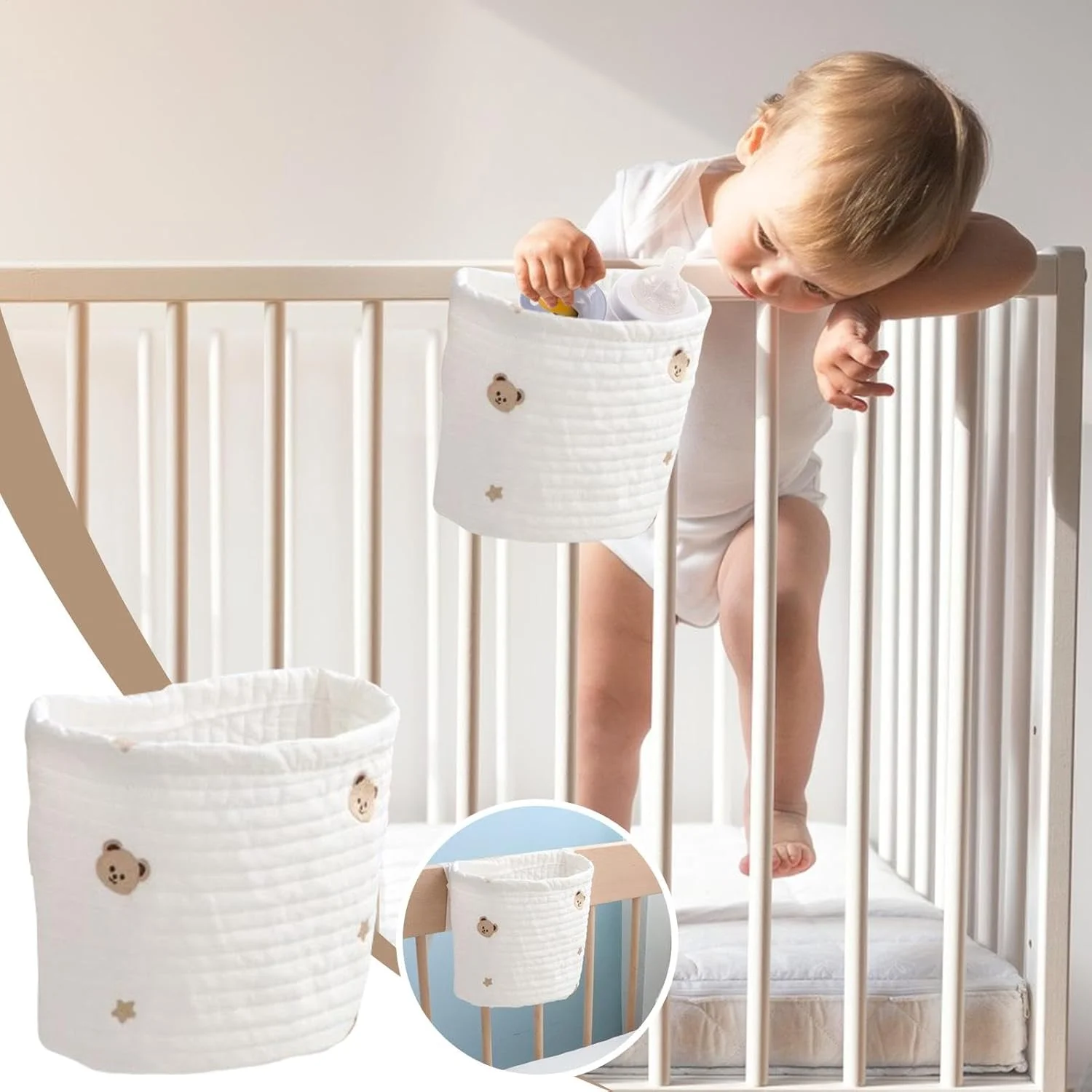 کیف کنار تختی کودک | نظم دهنده تخت نوزاد، نگهدارنده تخت خوابگاهی ضد لغزش، نگهدارنده پوشک کودک، سازمان دهنده اتاق کودک برای پوشک اسباب بازی لباس