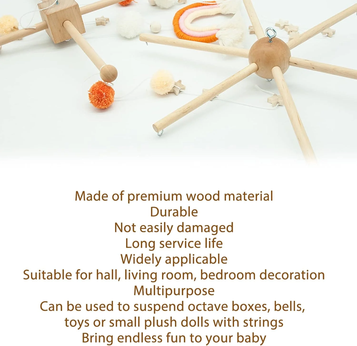آویز چوبی متحرک شش پایه برای تخت نوزاد، آویز کروی برای آویز بادی و تزئین اسباب بازی تخت