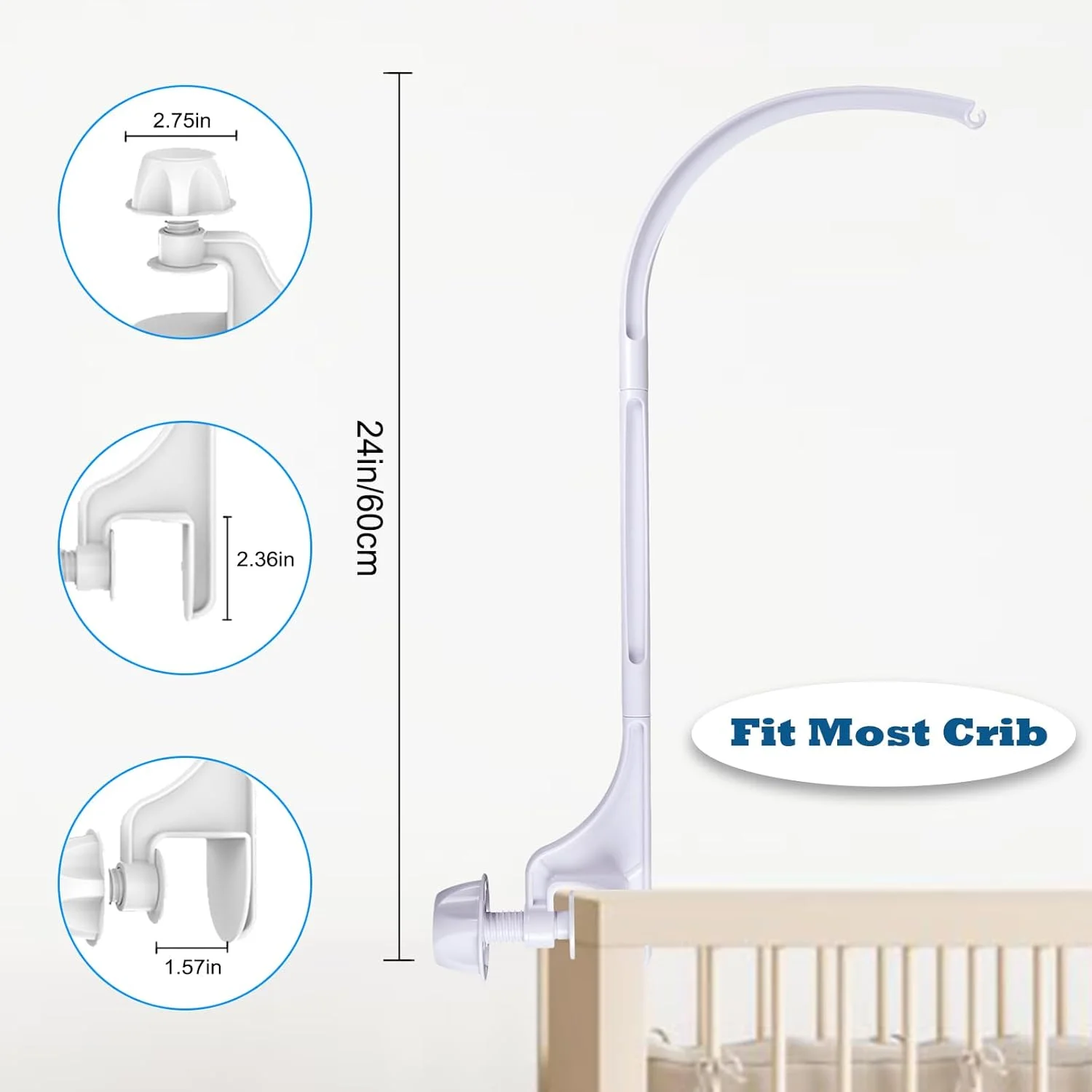 پایه بازوی آویز تخت نوزاد 60 سانتی متری، پایه قابل تنظیم عرض- دکوراسیون اسباب بازی DIY - بدون جعبه موزیک