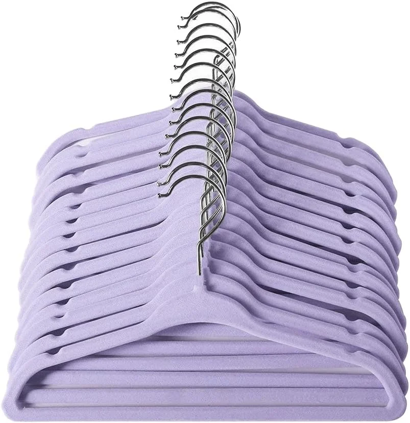 چوب لباسی مخملی کودک مانگوتری 28 سانتی‌متری، چوب لباسی لباس کودک ضد لغزش با قلاب چرخان 360 درجه، چوب لباسی فوق‌العاده نازک نمدی برای لباس نوزاد و کودک نوپا، بسته 15 عددی (بنفش)