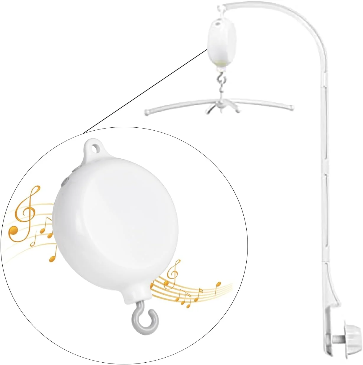 بازوی آویز تخت نوزاد 90 سانتی‌متری به همراه موتور آویز، آویز تخت نوزاد، چرخاننده آویز تخت با 3 حالت (چرخش و موسیقی، فقط چرخش، فقط موسیقی)