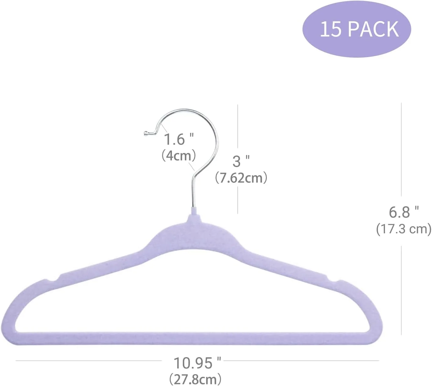 چوب لباسی مخملی کودک مانگوتری 28 سانتی‌متری، چوب لباسی لباس کودک ضد لغزش با قلاب چرخان 360 درجه، چوب لباسی فوق‌العاده نازک نمدی برای لباس نوزاد و کودک نوپا، بسته 15 عددی (بنفش)