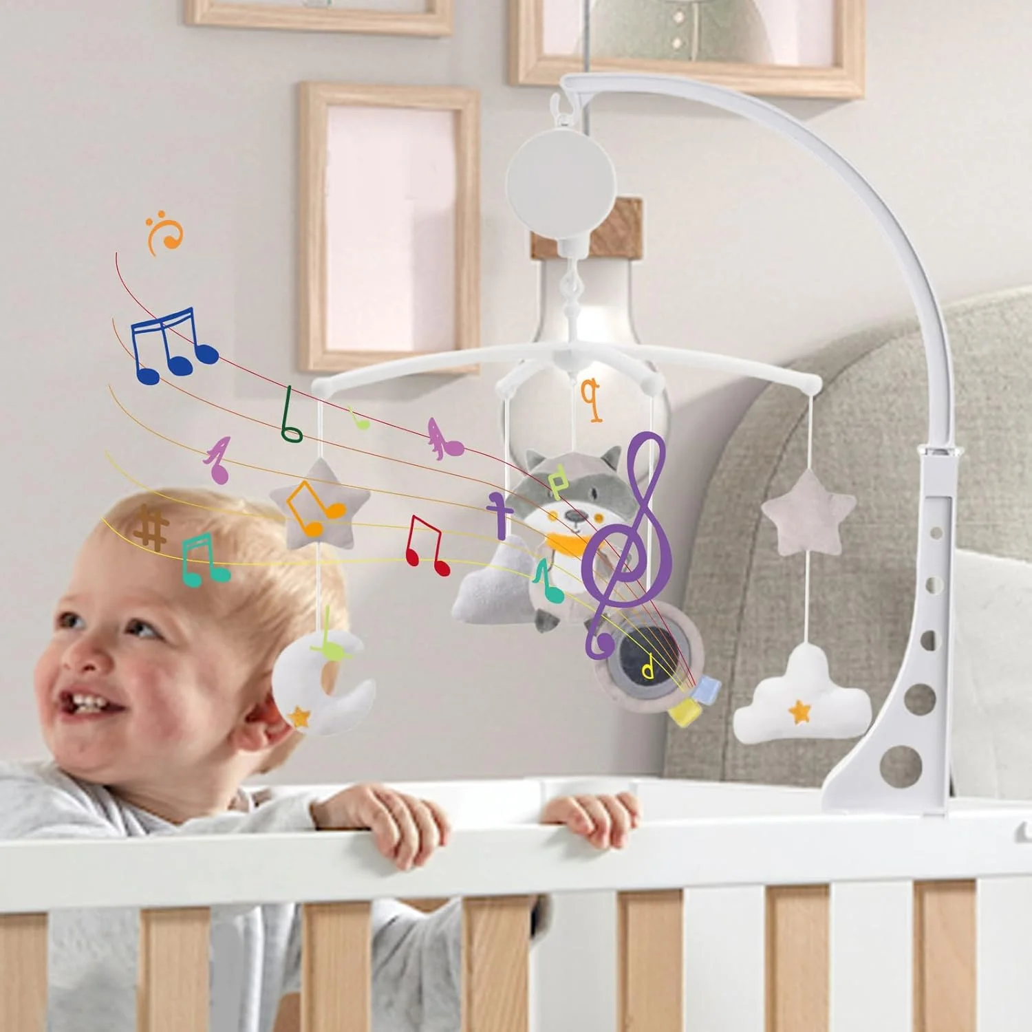 آویز تخت نوزاد، آویز تخت گهواره ای برای پسران و دختران - زنگ بادی حیوانات اسباب بازی آرامش بخش با صداهای ملودیک برای کالسکه، اتاق بازی، اتاق خواب، خرید و مهد کودک در فضای باز