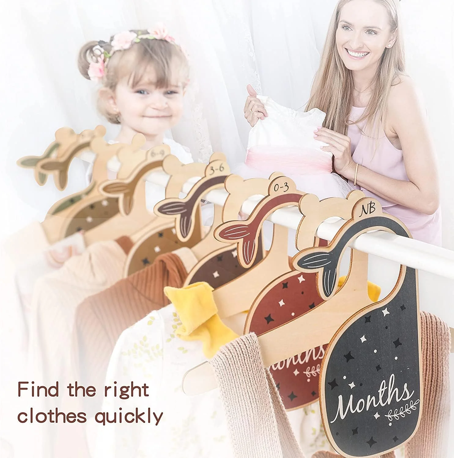 تقسیم کننده های کمد لباس کودک - سازمان دهنده های چوبی یک طرفه زیبا برای لباس های کودک از نوزاد تا 24 ماهگی برای دکوراسیون اتاق کودک