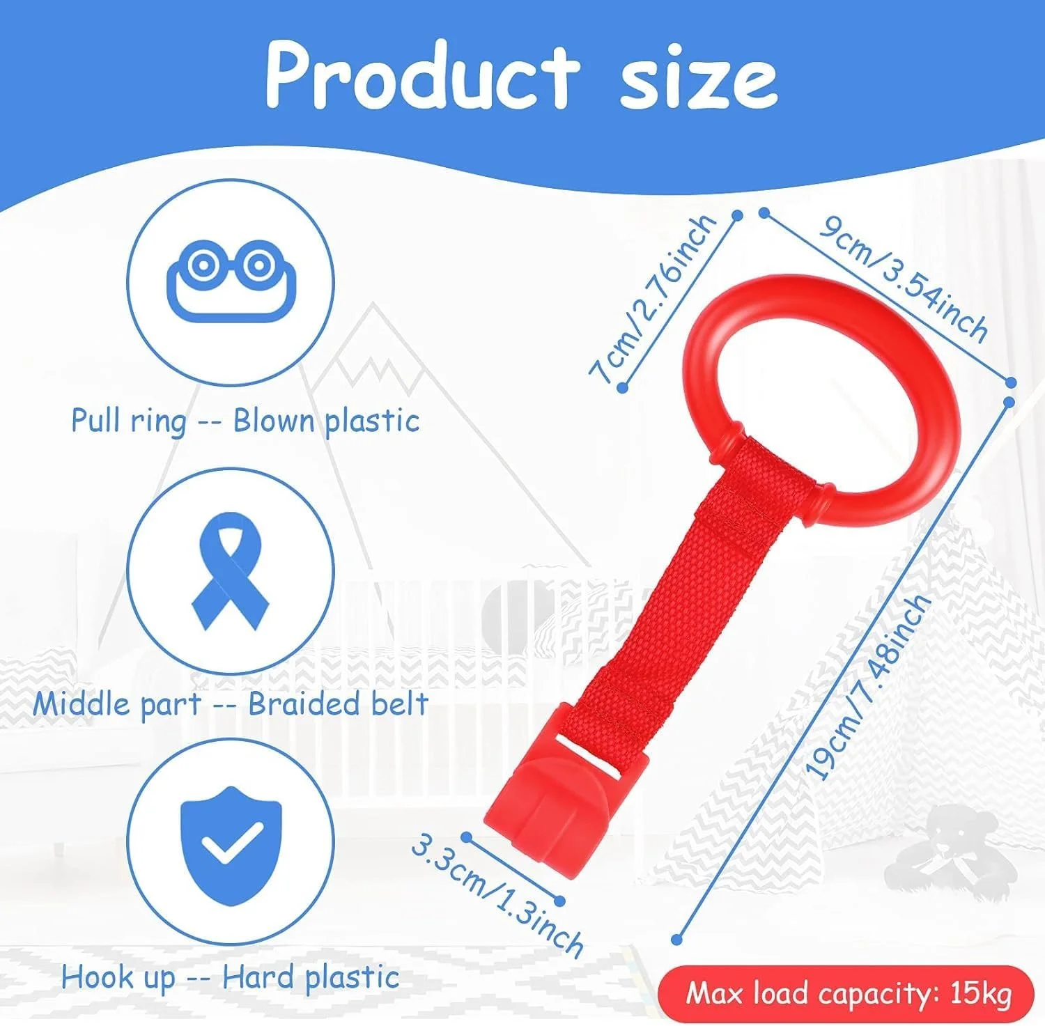 حلقه آویز تخت نوزاد KASTWAVE، حلقه های کمکی تمرین راه رفتن کودک، حلقه ایستادن کنار تخت، حلقه آویز، حلقه های آویز تخت برای پارک بازی، حلقه تخت کودک نوپا، 8 عدد