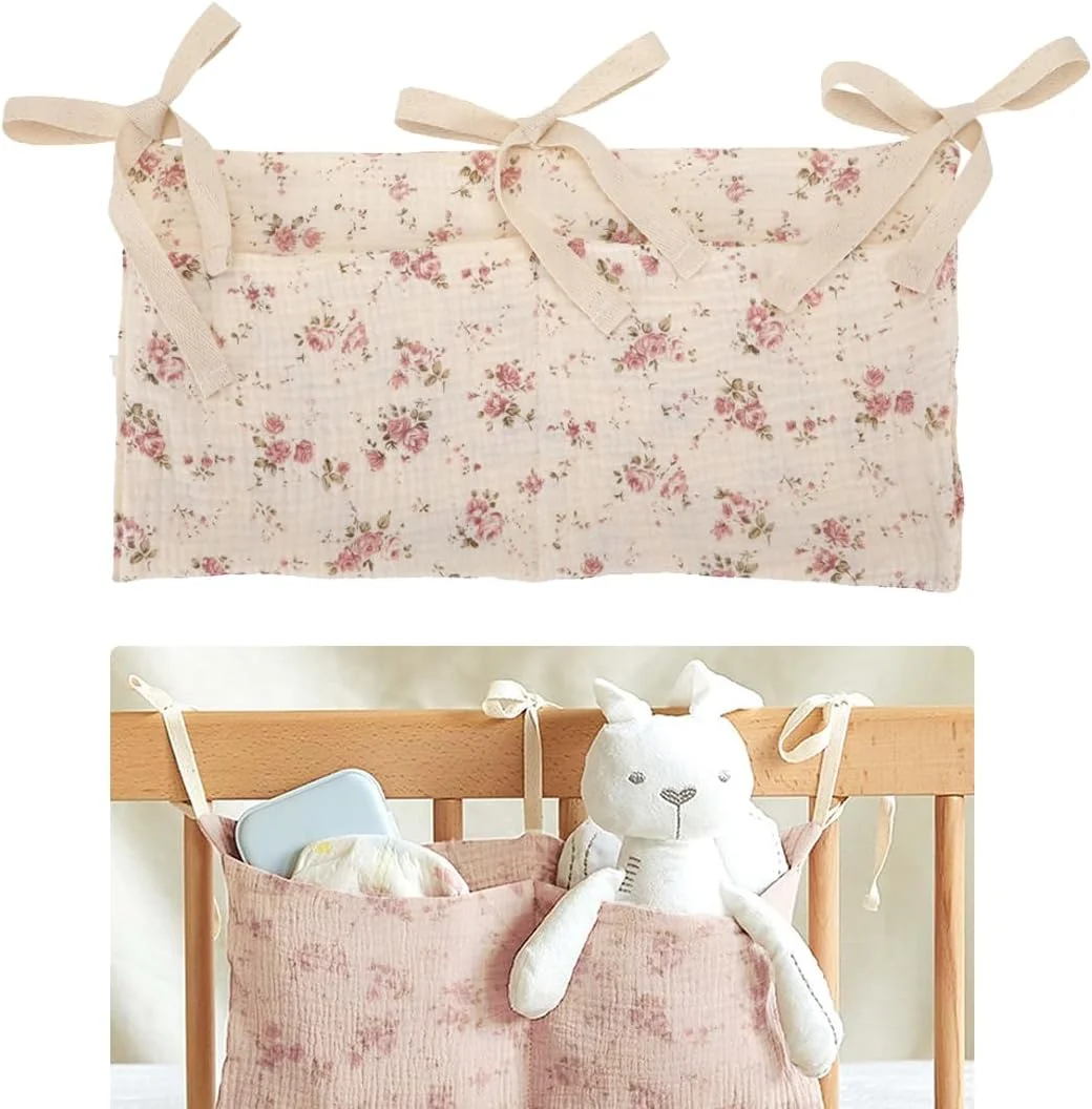 ارگانایزر میز تعویض، ارگانایزر تخت نوزاد، آویز تخت نوزاد، مناسب برای آویزان کردن روی تخت یا میز تعویض (طرح گلدار)