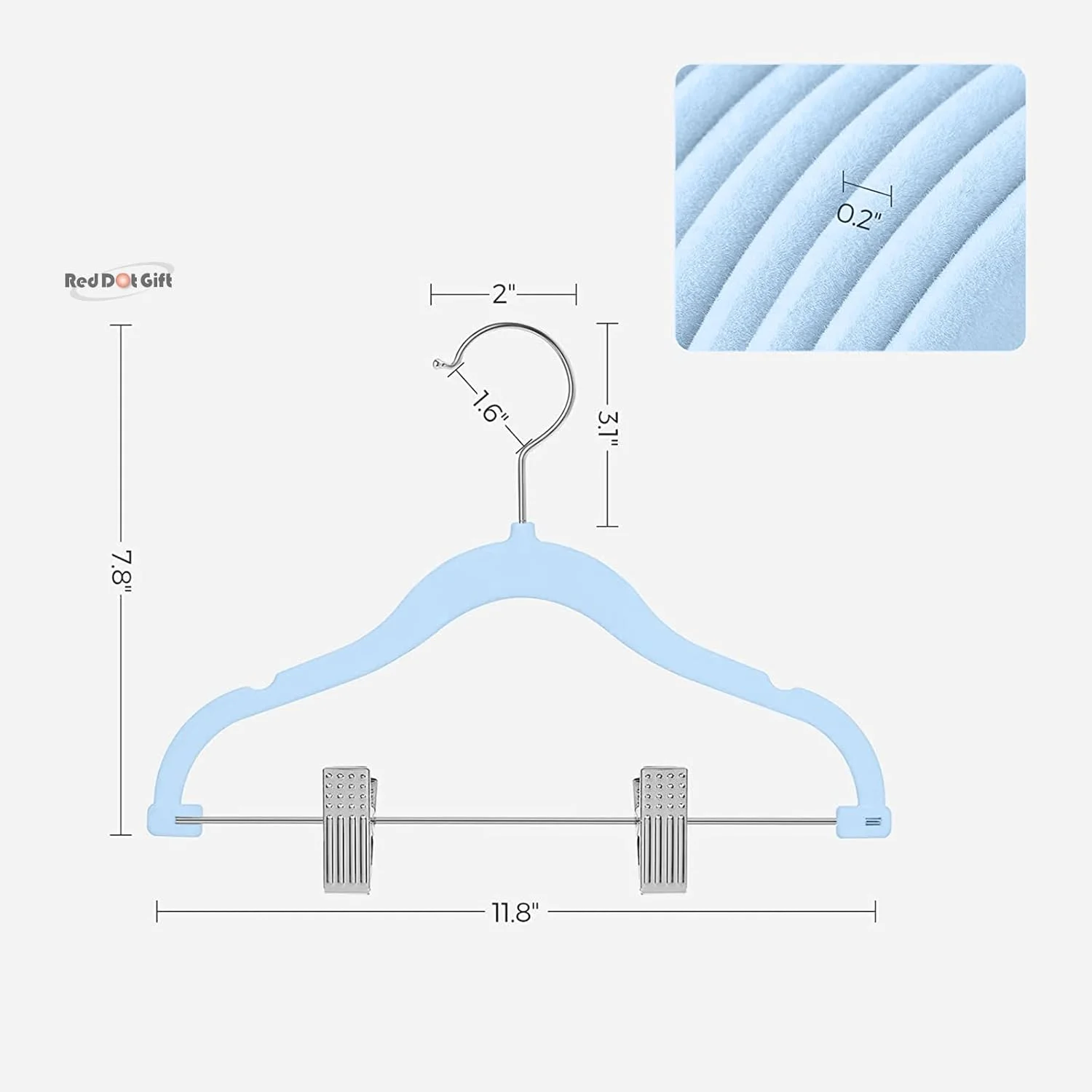 چوب لباسی مخملی بچه گانه Red Dot Gift، بسته 20 عددی چوب لباسی ضد لغزش برای کودکان، چوب لباسی دامن گیره دار با قابلیت صرفه جویی در فضا، چوب لباسی شلوار مشکی بچه گانه با 6 عدد جداکننده لباس برای سازماندهی کمد نوزاد (آبی، 20 عدد)