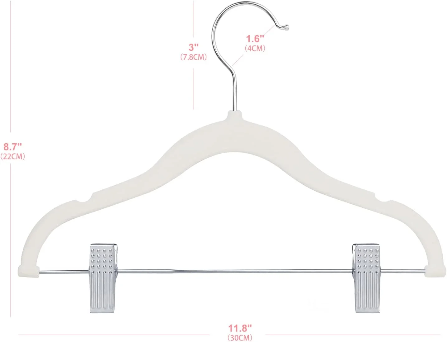 چوب لباسی مخملی کودک مانگوتری 30 سانتی متری با گیره های متحرک، چوب لباسی لباس کودک ضد لغزش، چوب لباسی نمدی فوق العاده نازک و صرفه جویی در فضا برای پیراهن، شلوار، لباس، دامن، ژاکت (بسته 16 عددی، سفید)