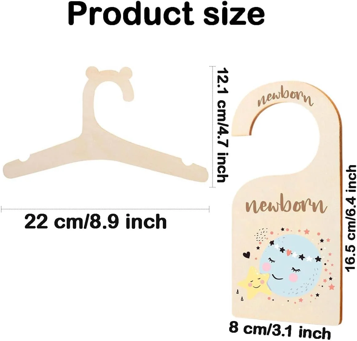 آویز و جداکننده کمد لباس کودک [17 تکه]، سازمان دهنده کمد نوزاد تا 24 ماهگی با جداکننده های چوبی، دکور زیبای اتاق کودک برای دختران و پسران (رنگی، 17 تکه)