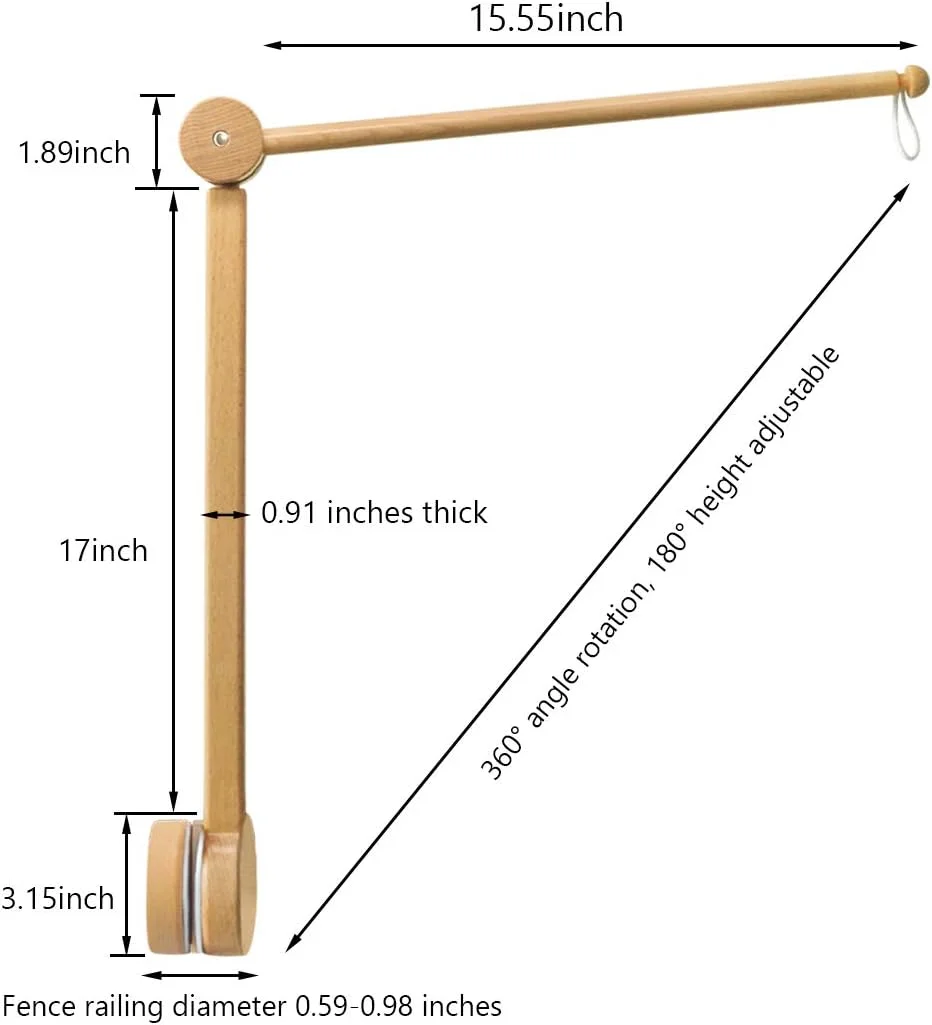 آویز بازویی تخت نوزاد AONTUS، آویز تزئینی تخت نوزاد، بازوی نگهدارنده چوبی راش 100% طبیعی