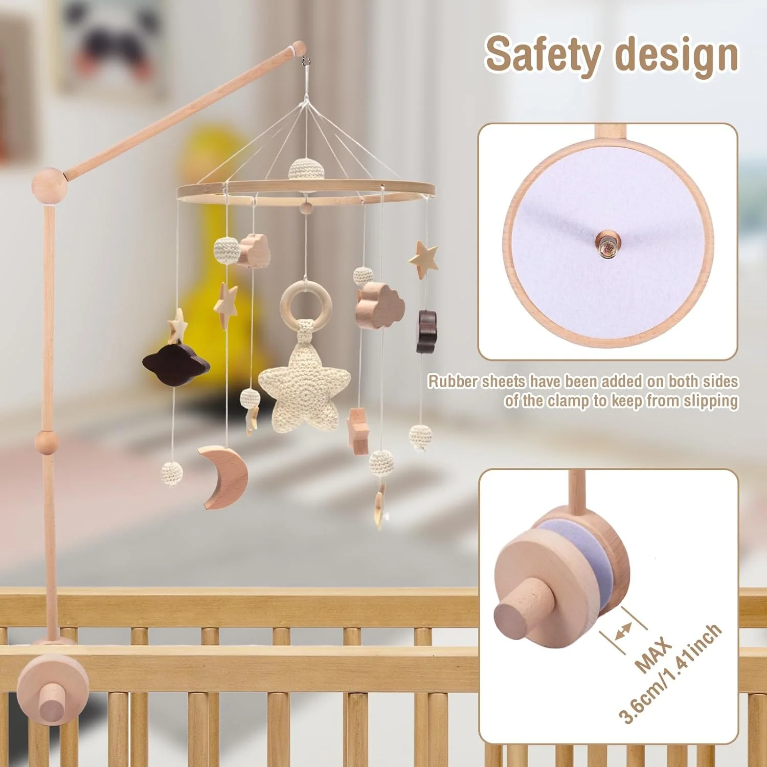 بازوی آویز تخت نوزاد چوبی با قابلیت چرخش 360 درجه و ارتفاع قابل تنظیم، آویز تخت نوزاد، پایه آویز برای آویزان کردن زنگ تخت و تزئین اتاق کودک بازوی آویز تخت نوزاد چوبی با قابلیت چرخش 360 درجه و ارتفاع قابل تنظیم، آویز تخت نوزاد، پایه آویز برای آویزان کردن زنگ تخت و تزئین اتاق کودک