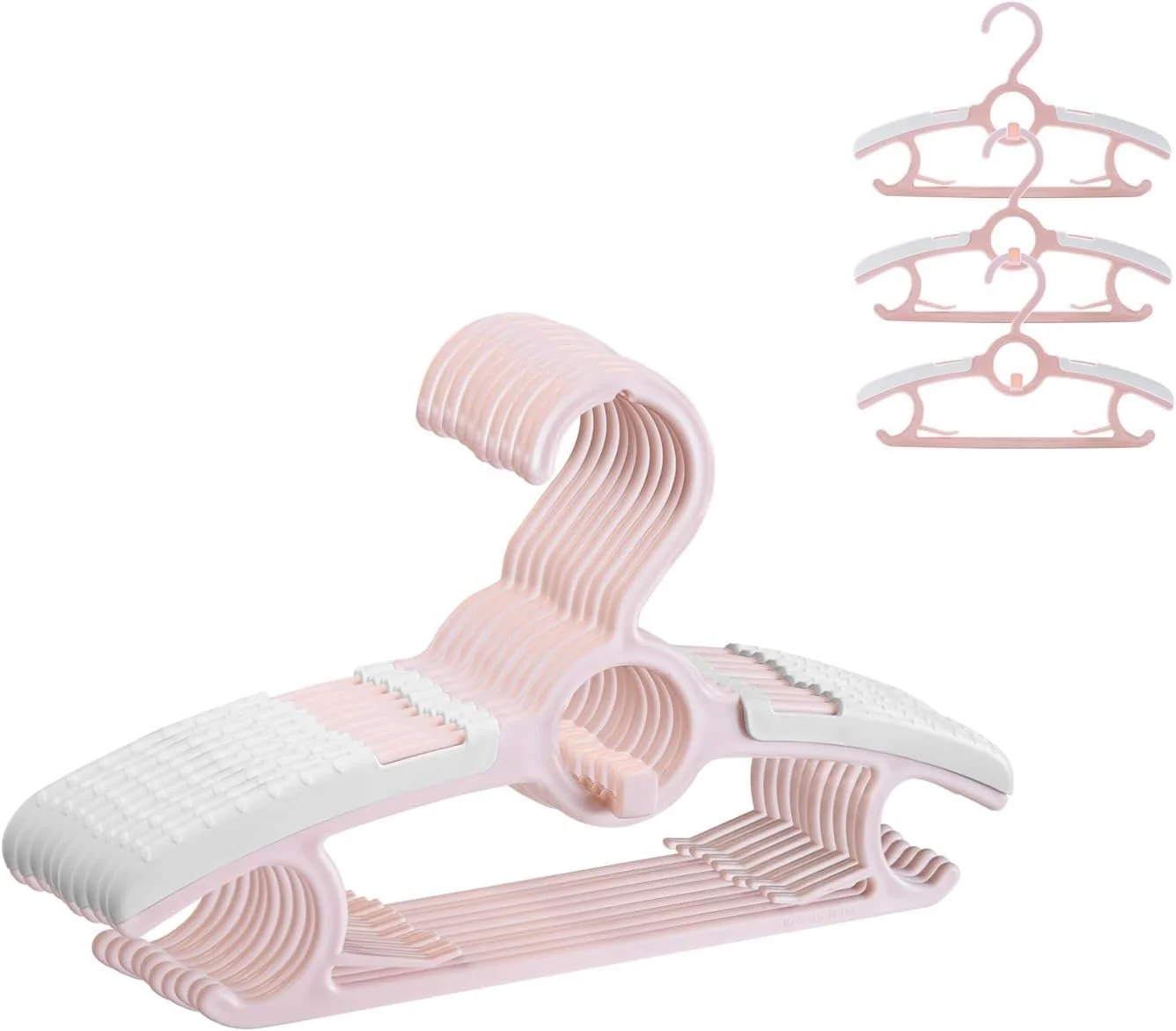 چوب لباسی پلاستیکی کودک، چوب لباسی کودک برای کمد اتاق کودک، چوب لباسی بچه گانه قابل تنظیم 28-37 سانتی متری ضد لغزش، چوب لباسی پلاستیکی قابل انباشت برای صرفه جویی در فضا برای نوزاد نوپا کودک نوجوان (بسته 10 عددی، صورتی)