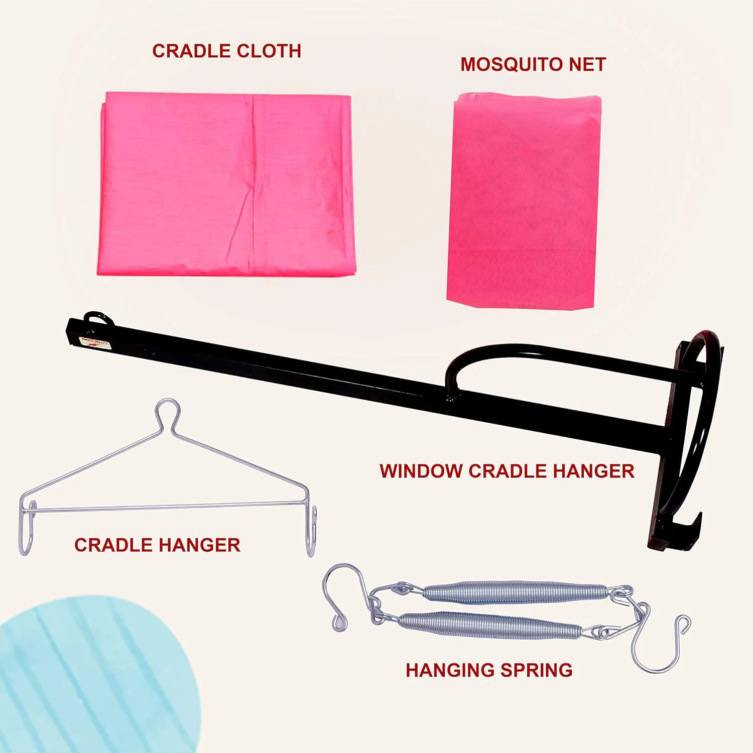 آویز گهواره نوزاد با فنر، توری محافظ پشه و پارچه گهواره غیر قابل جدا شدن - گهواره آویز نوزاد (صورتی)