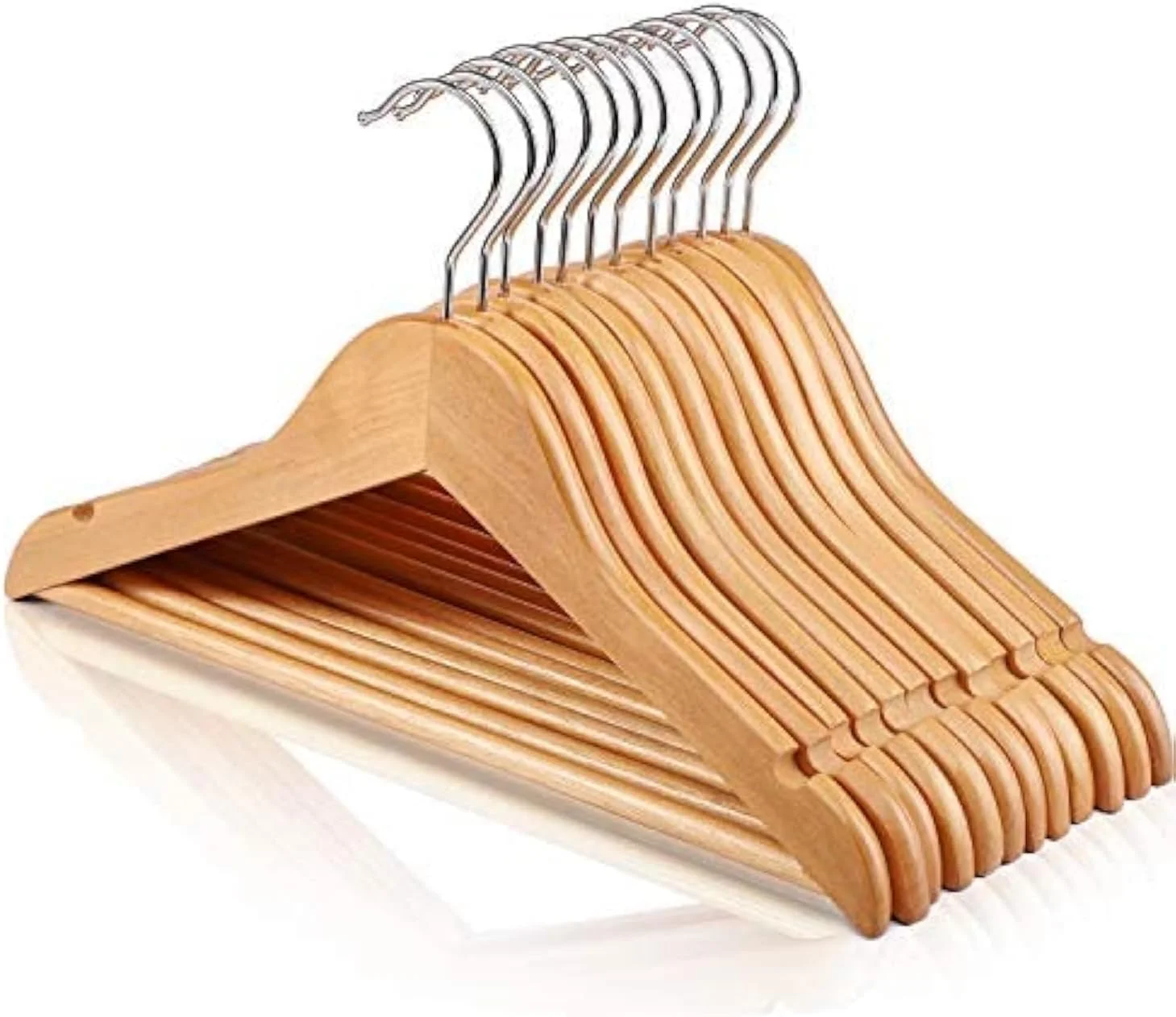 چوب لباسی چوبی ممتاز لباس کودک HOUSE DAY - بسته 10 عددی، قلاب چرخان 360 درجه، چوب لباسی بادوام کودک، طبیعی