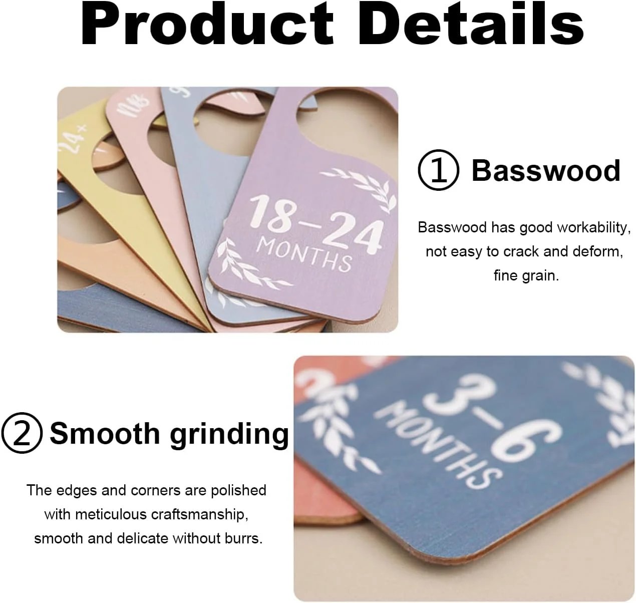 8 تکه جداکننده کمد لباس کودک، سازمان دهنده لباس چوبی دوست داشتنی دو طرفه برای کمد، سازمان دهنده آویز سایز لباس کودک از نوزادی تا 24 ماهگی، جداکننده های آویز، برای دکوراسیون اتاق کودک