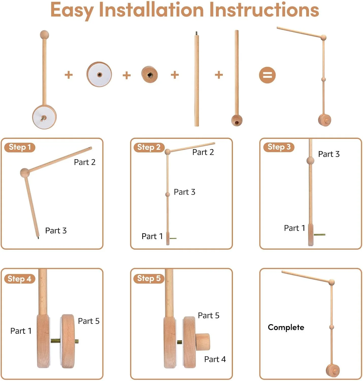 بازوی آویز تخت نوزاد VKP - بازوی چوبی 76 سانتی‌متری آویز تخت برای دکور اتاق نوزاد دختر (Arm-01)