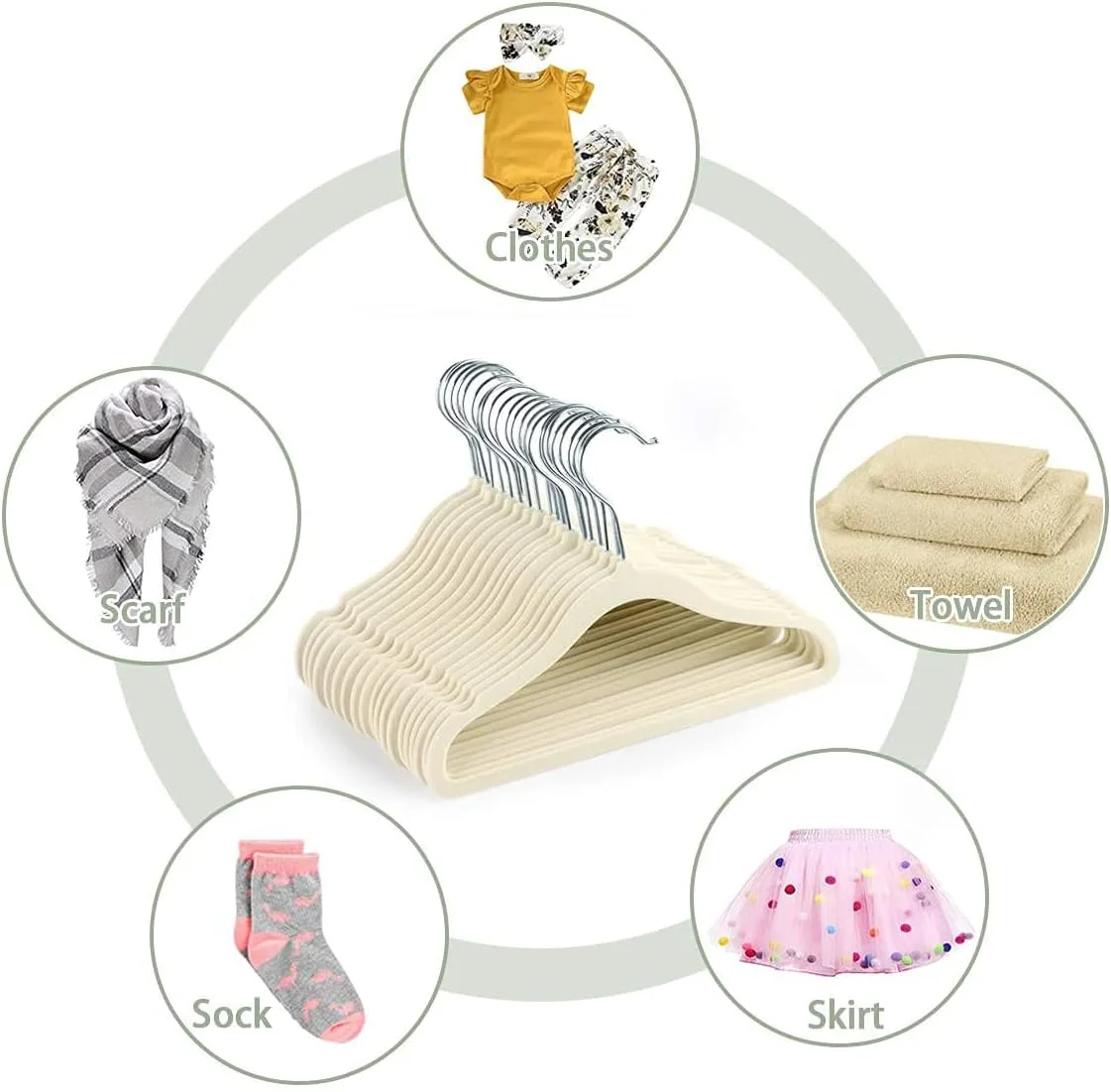 چوب لباسی مخملی کودک Red Dot Gift، 28 سانتی متر - چوب لباسی لباس کودک ضد لغزش با قلاب گردان کرومی 360 درجه (بژ، 30 عدد)