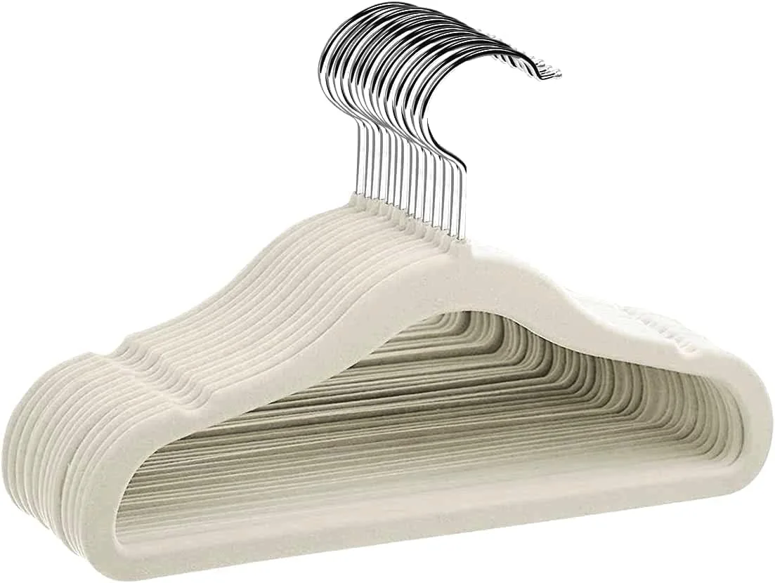 آویز لباس مخملی کودک ManGotree بسته 10 عددی (28 سانتی متر)، آویز لباس نوزاد و کودک نوپا، آویز لباس ضد لغزش کودک، آویز لباس فوق العاده باریک و صرفه جویی در فضا، آویز لباس بادوام و محکم (بژ)