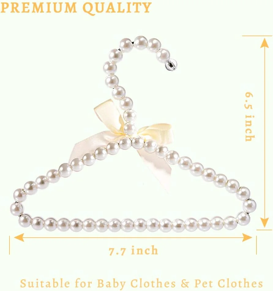 چوب لباسی لباس Koicaxy، چوب لباسی لباس پاپیونی مرواریدی مصنوعی سفید با قلاب برای کودکان، نوزادان، دختران و پسران، 5 عددی