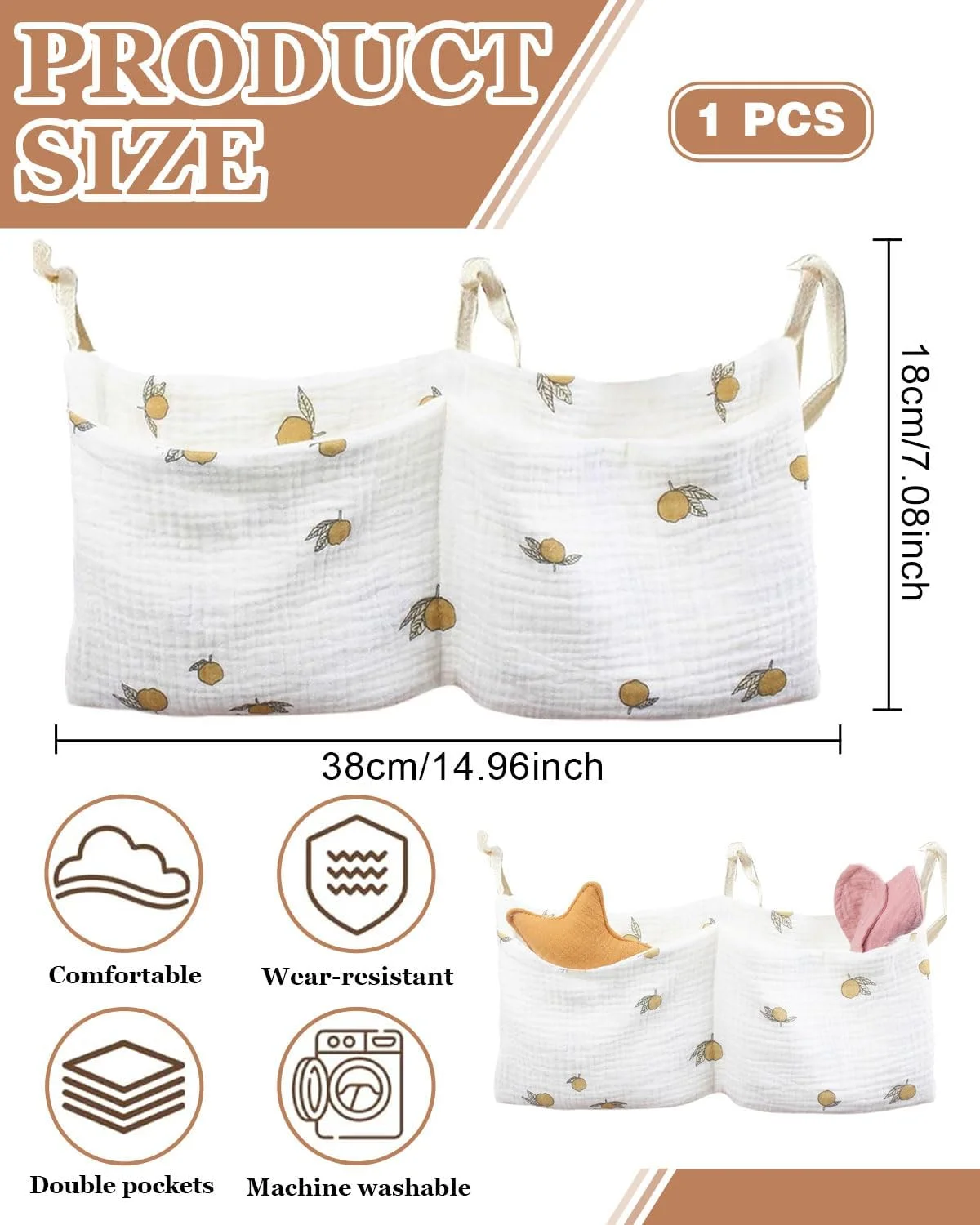 ارگانایزر تخت نوزاد، کیف های آویز برای تخت نوزاد، ارگانایزر آویز، کیف آویز برای تخت کودک، ارگانایزر آویز برای پوشک، برای اسباب بازی، لباس پوشک، 1 عدد