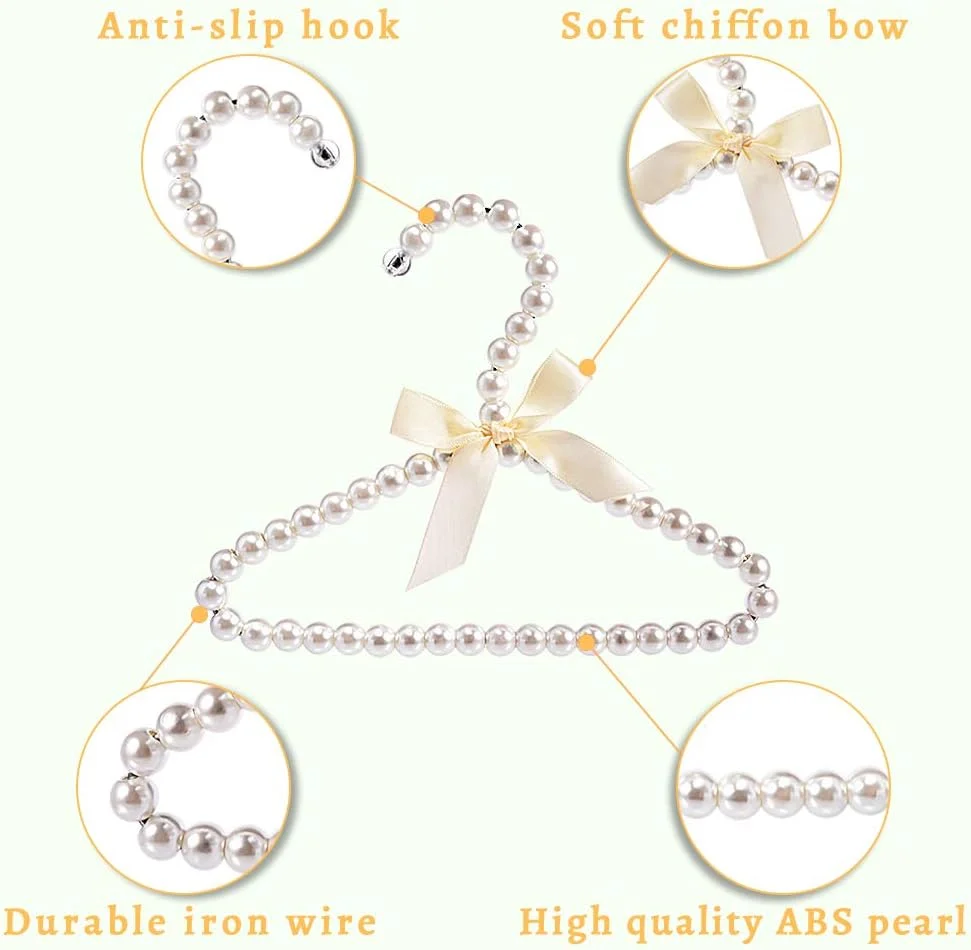 چوب لباسی لباس Koicaxy، چوب لباسی لباس پاپیونی مرواریدی مصنوعی سفید با قلاب برای کودکان، نوزادان، دختران و پسران، 5 عددی