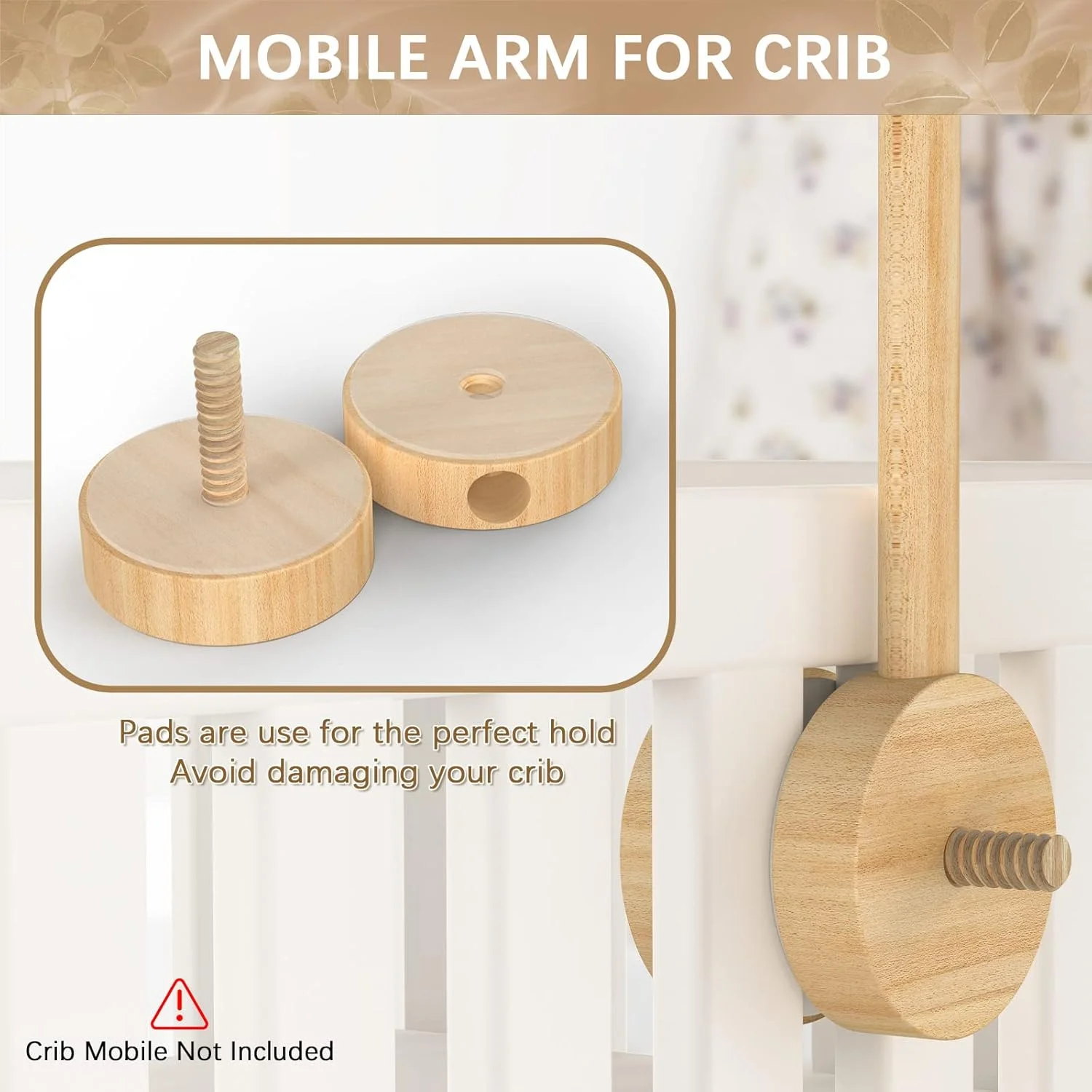 بازوی آویز تخت نوزاد FEISIKE، بازوی 86 سانتی‌متری برای تخت، آویز چوبی تزئینی اتاق کودک، نگهدارنده گیره‌ای برای نوزاد دختر و پسر، ست اتصال آویز از جنس چوب راش طبیعی و ایمن
