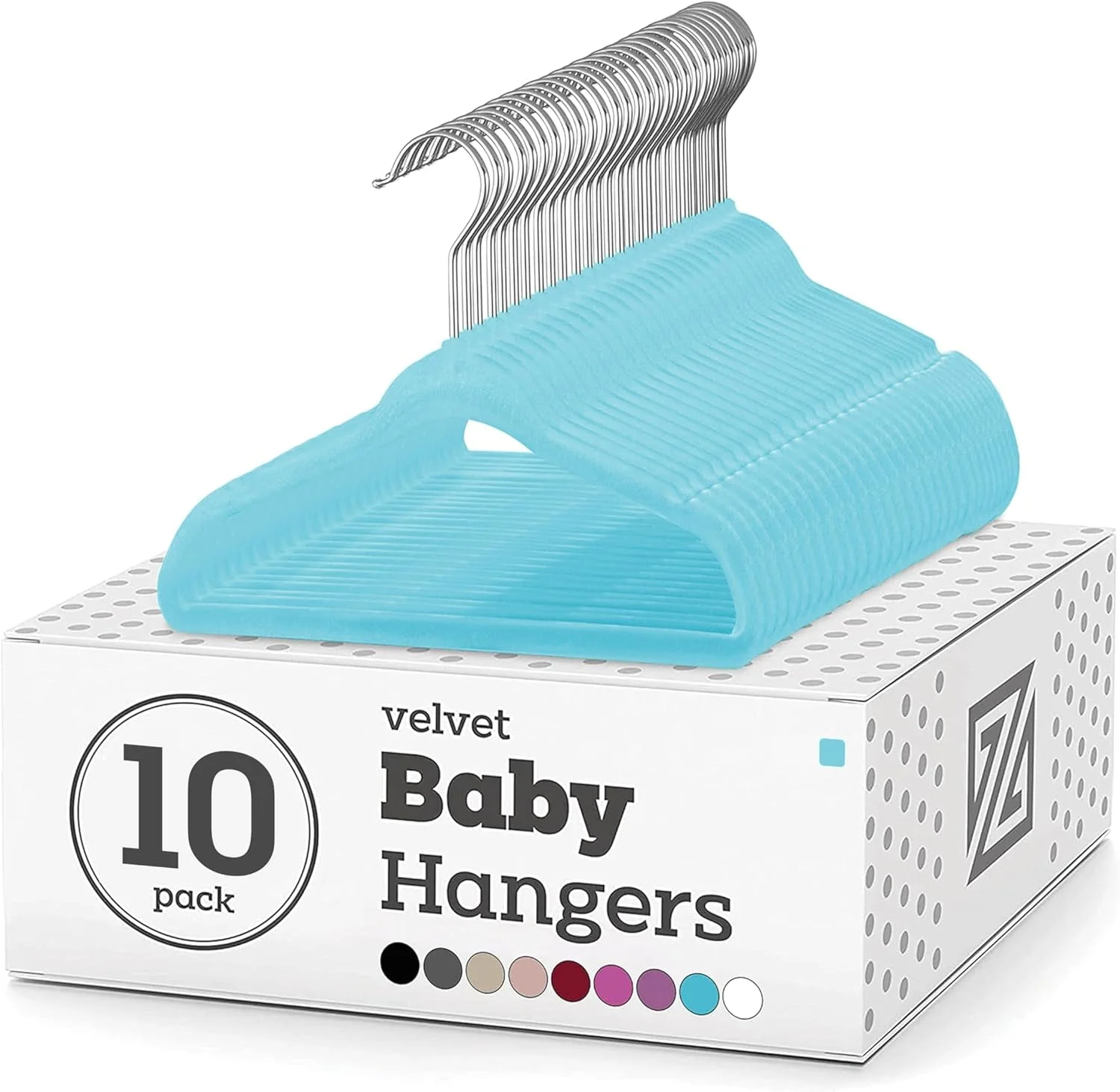 آویز لباس کودک زوبر - قلاب گردان کروم - آویزهای ضد لغزش برای لباس نوزاد و کودک، صرفه جویی در فضا - مجموعه 10 عددی - آبی آسمانی