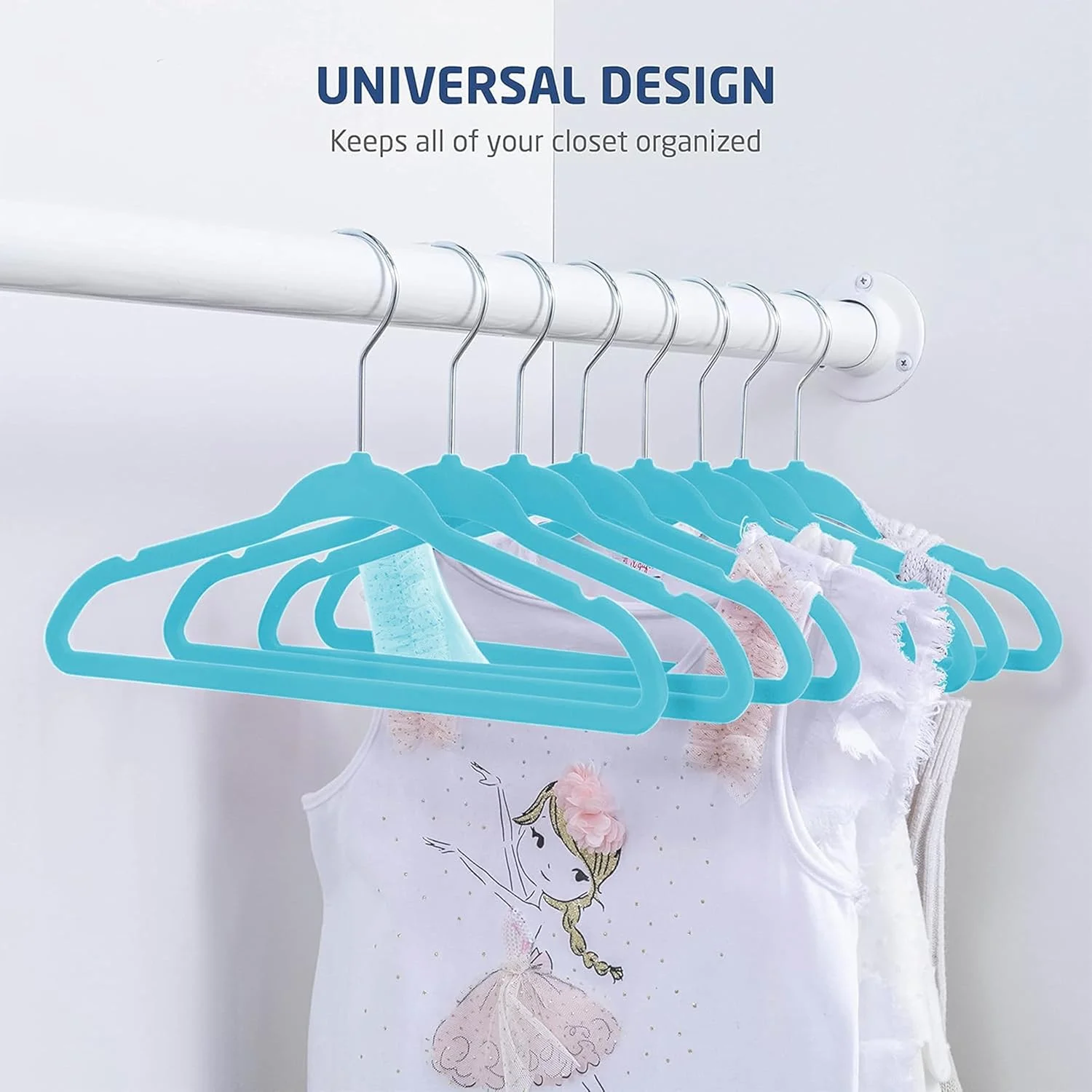 آویز لباس کودک زوبر - قلاب گردان کروم - آویزهای ضد لغزش برای لباس نوزاد و کودک، صرفه جویی در فضا - مجموعه 10 عددی - آبی آسمانی