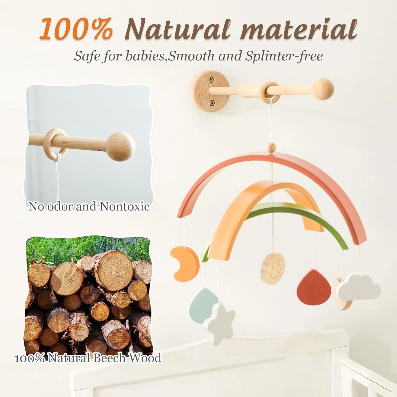 بازوی آویز موبایل چوبی تخت نوزاد | آویز موبایل کودک | نگهدارنده دیواری چوبی | دکوراسیون اتاق کودک برای موبایل محکم نوزادان پسر و دختر