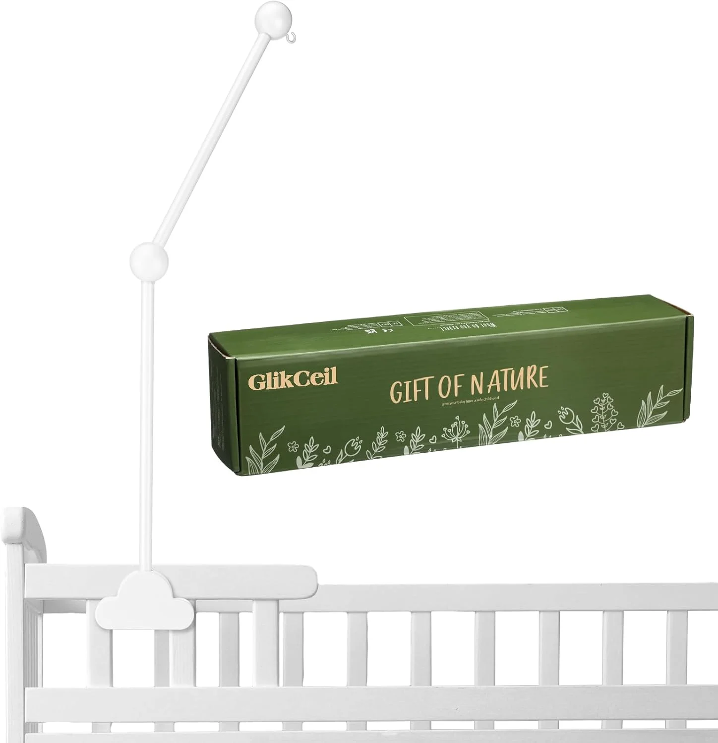 بازوی آویز موبایل چوبی تخت نوزاد، طراحی ابر، 70 سانتیمتر، قابل تنظیم برای تخت خواب و گهواره، زنگ بادی، مناسب اتاق کودک (سفید)