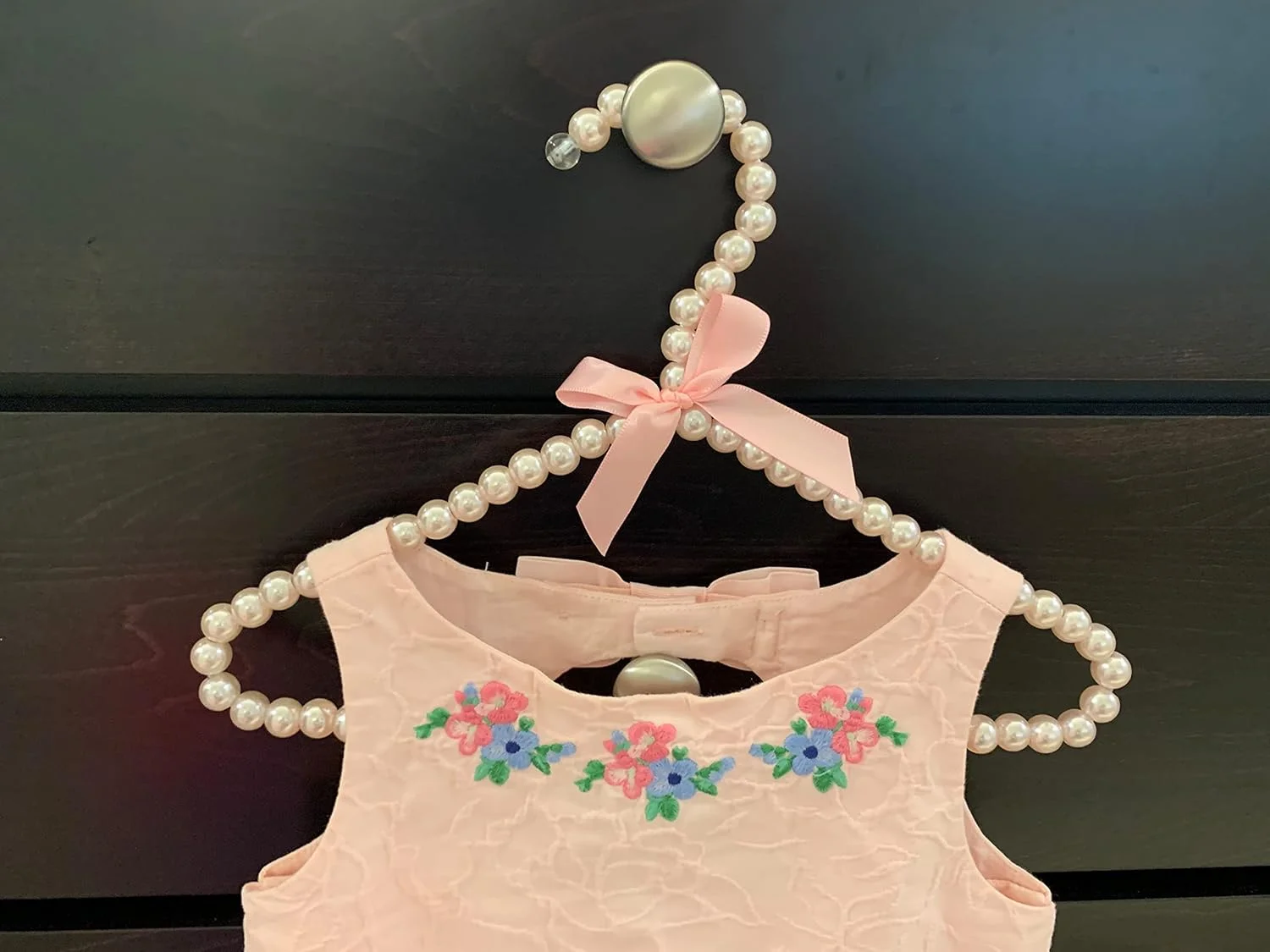 چوب لباسی مرواریدی لباس کودک، مناسب نوزاد، دختر بچه، کودک نوپا، بچه ها، برای لباس های مجلسی، کمد لباس، ایده های هدیه شیک، چوب لباسی فلزی (بسته 5 عددی) صورتی