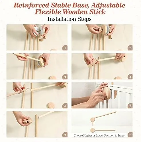 نگهدارنده موبایل کودک طرح خرس چوبی، مناسب تخت نوزاد، میز تعویض، قابل تنظیم ارتفاع، میله آویز برای جعبه موزیکال و آویز تخت