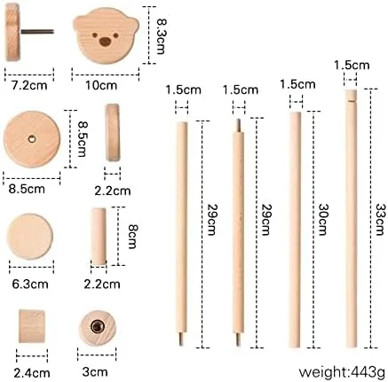 نگهدارنده موبایل کودک طرح خرس چوبی، مناسب تخت نوزاد، میز تعویض، قابل تنظیم ارتفاع، میله آویز برای جعبه موزیکال و آویز تخت