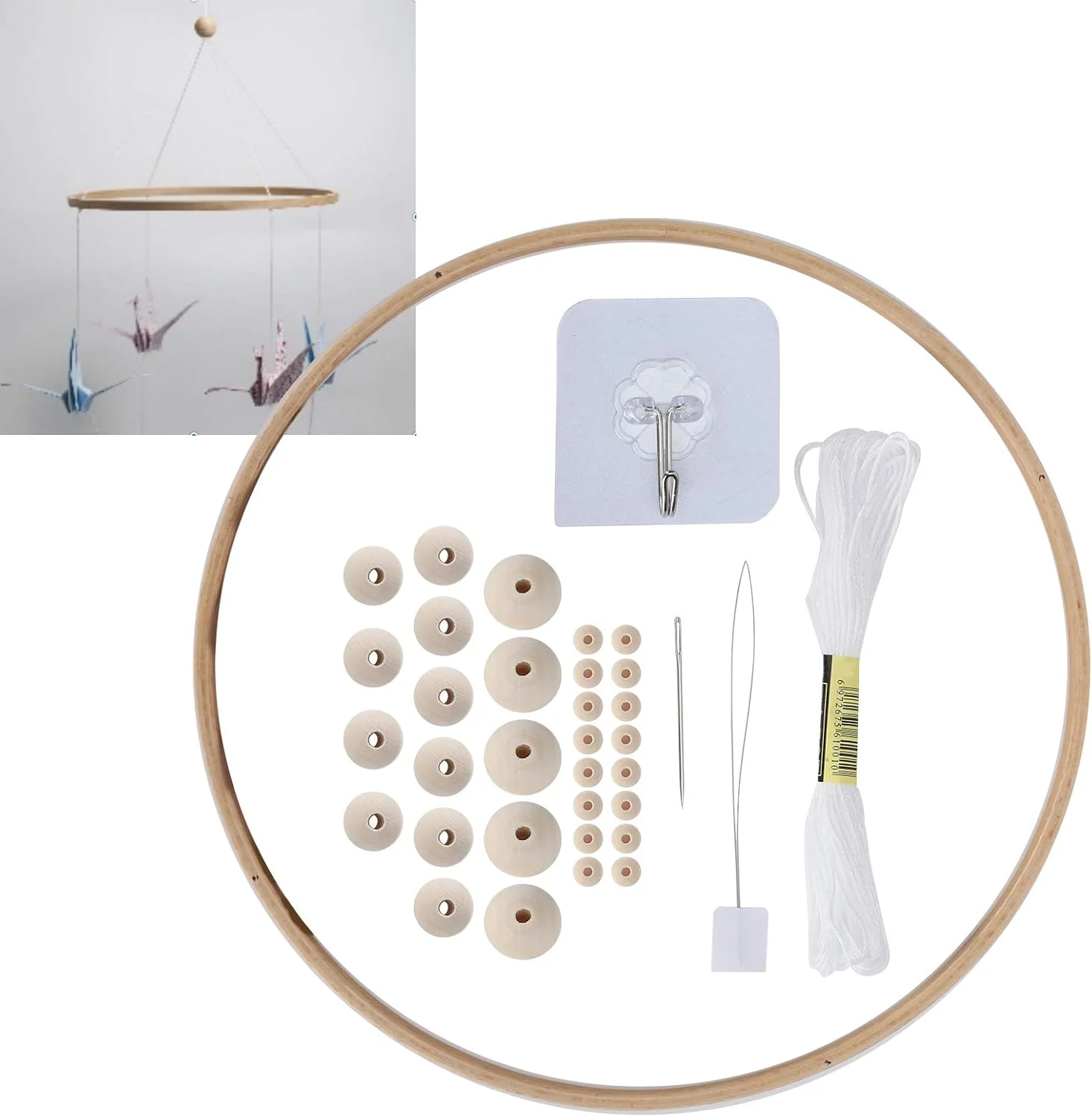 آویز چوبی گرد برای ساخت موبایل کودک، قاب آویز تخت برای کاردستی، زنگ بادی برای دکور اتاق و هدیه برای کودکان