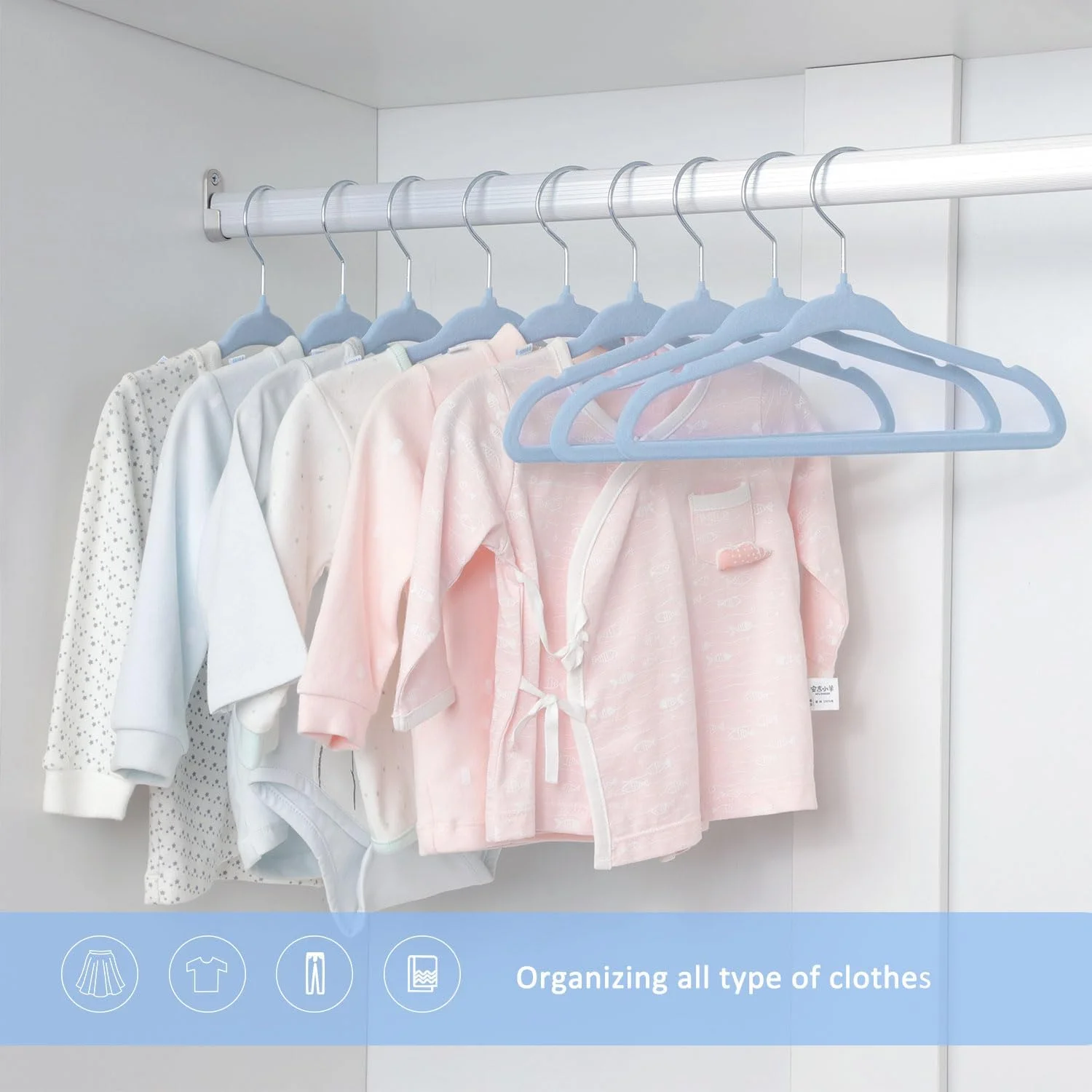 چوب لباسی بچه گانه ManGotree، بسته 30 عددی، 28 سانتی متری، مخملی، فوق العاده نازک و ضد لغزش (آبی)