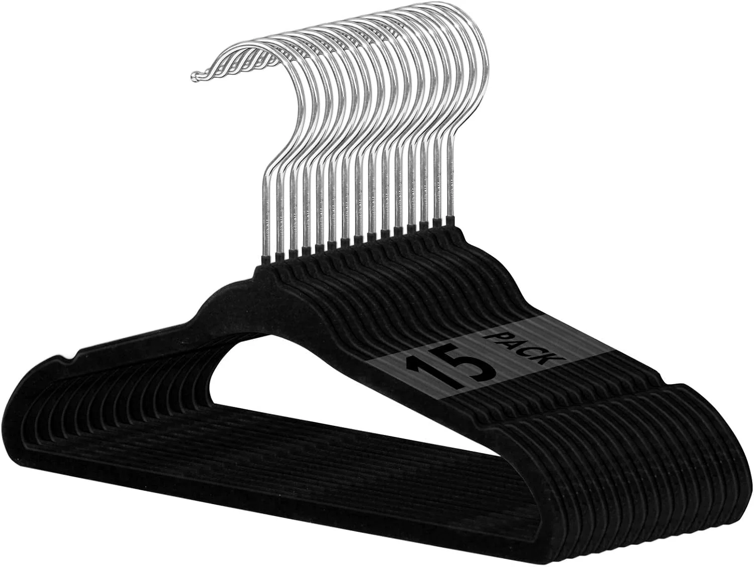 چوب لباسی مخملی بچه گانه SKY-TOUCH، بسته 15 عددی، چوب لباسی لباس کودک با روکش ضد لغزش و قلاب گردان کرومی 360 درجه، صرفه جویی در فضا (مشکی)