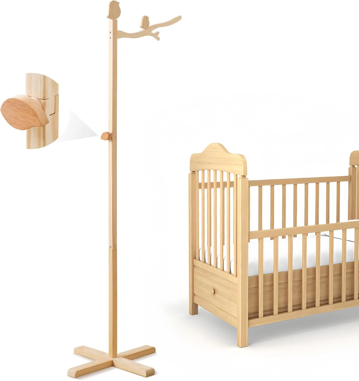 بازوی آویز موبایل چوبی ایستاده برای تخت نوزاد، طول 147 سانتی متر، آویز متحرک با قلاب، پایه نگهدارنده موبایل نوزاد ضد واژگونی، دکوراسیون اتاق کودک