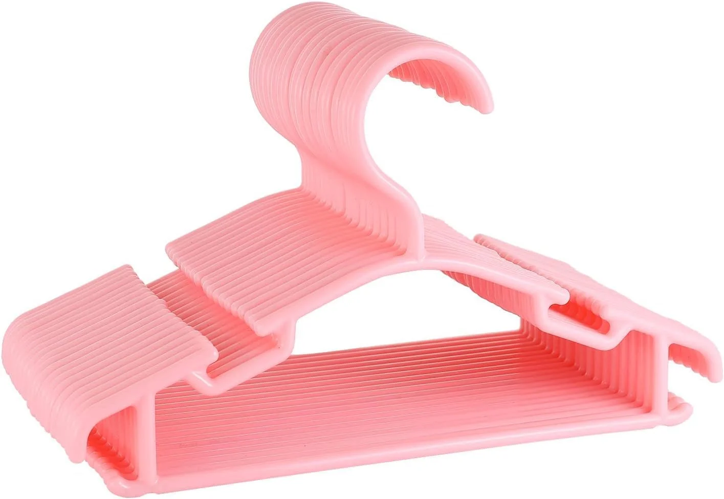 چوب لباسی کودک بسته 10 عددی، چوب لباسی پلاستیکی ضد لغزش با شانه های دارای شکاف، مناسب برای لباس نوزادان، کودکان نوپا و بچه ها (صورتی)