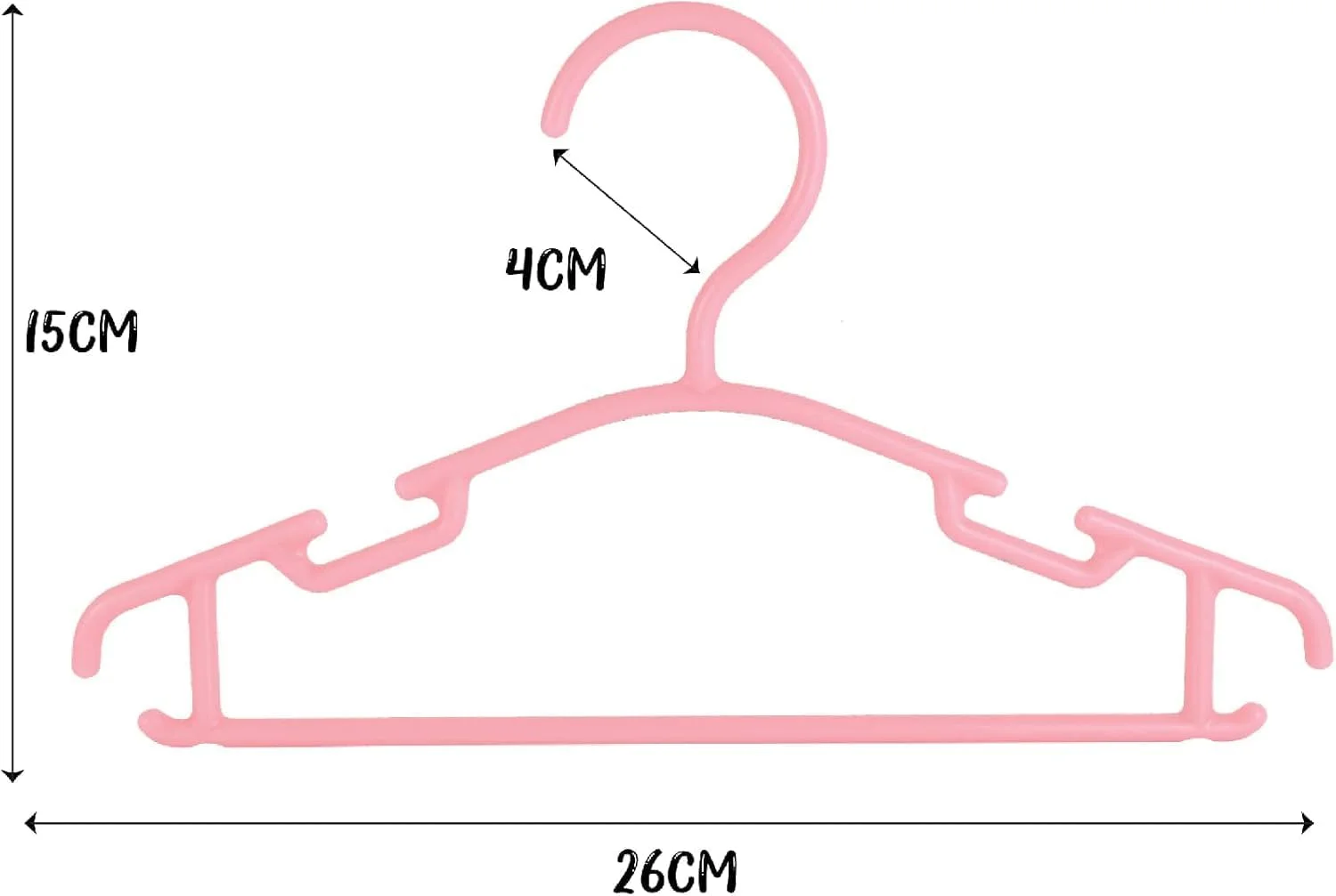 چوب لباسی کودک بسته 10 عددی، چوب لباسی پلاستیکی ضد لغزش با شانه های دارای شکاف، مناسب برای لباس نوزادان، کودکان نوپا و بچه ها (صورتی)