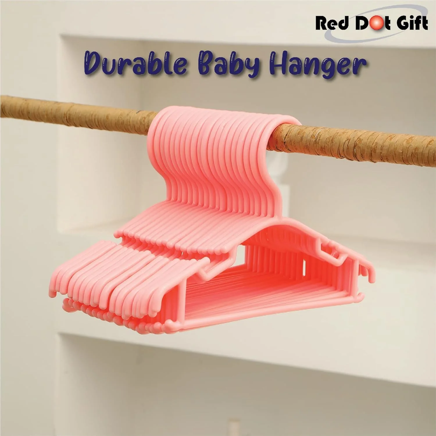 چوب لباسی کودک بسته 10 عددی، چوب لباسی پلاستیکی ضد لغزش با شانه های دارای شکاف، مناسب برای لباس نوزادان، کودکان نوپا و بچه ها (صورتی)