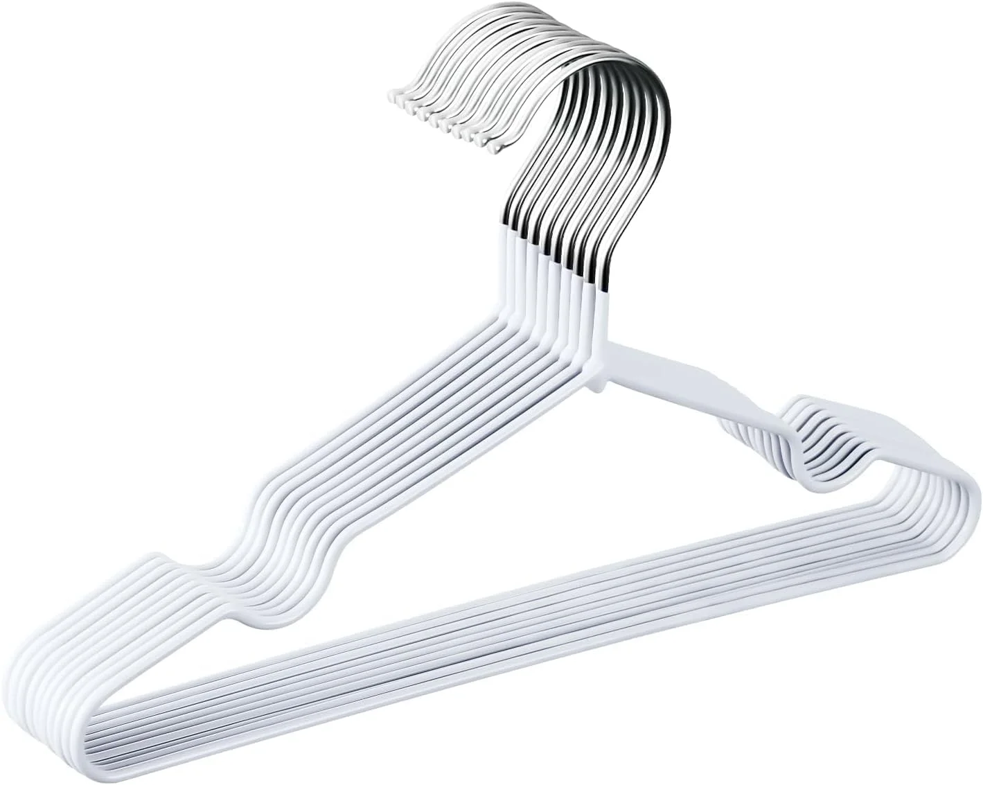 آویز لباس فلزی کودک بسته 10 عددی، 30 سانتی متر، رنگ سفید - آویز لباس کودک، ضد لغزش، مناسب لباس کودکان، صرفه جویی در فضا، روکش لاستیکی