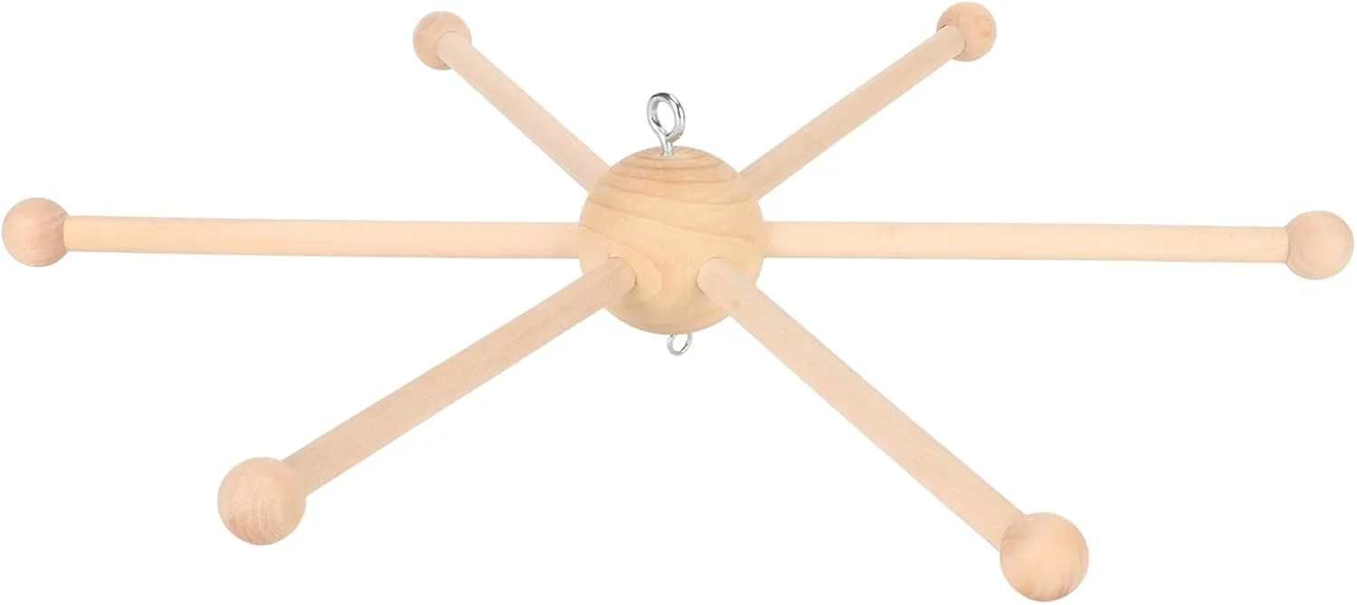 مجموعه قاب آویز چوبی Tnfeeon، آویز تخت نوزاد شش پایه کروی برای تزئین اسباب بازی زنگ دار، مونتاژ آسان، مناسب برای کالسکه کودک، زیبا