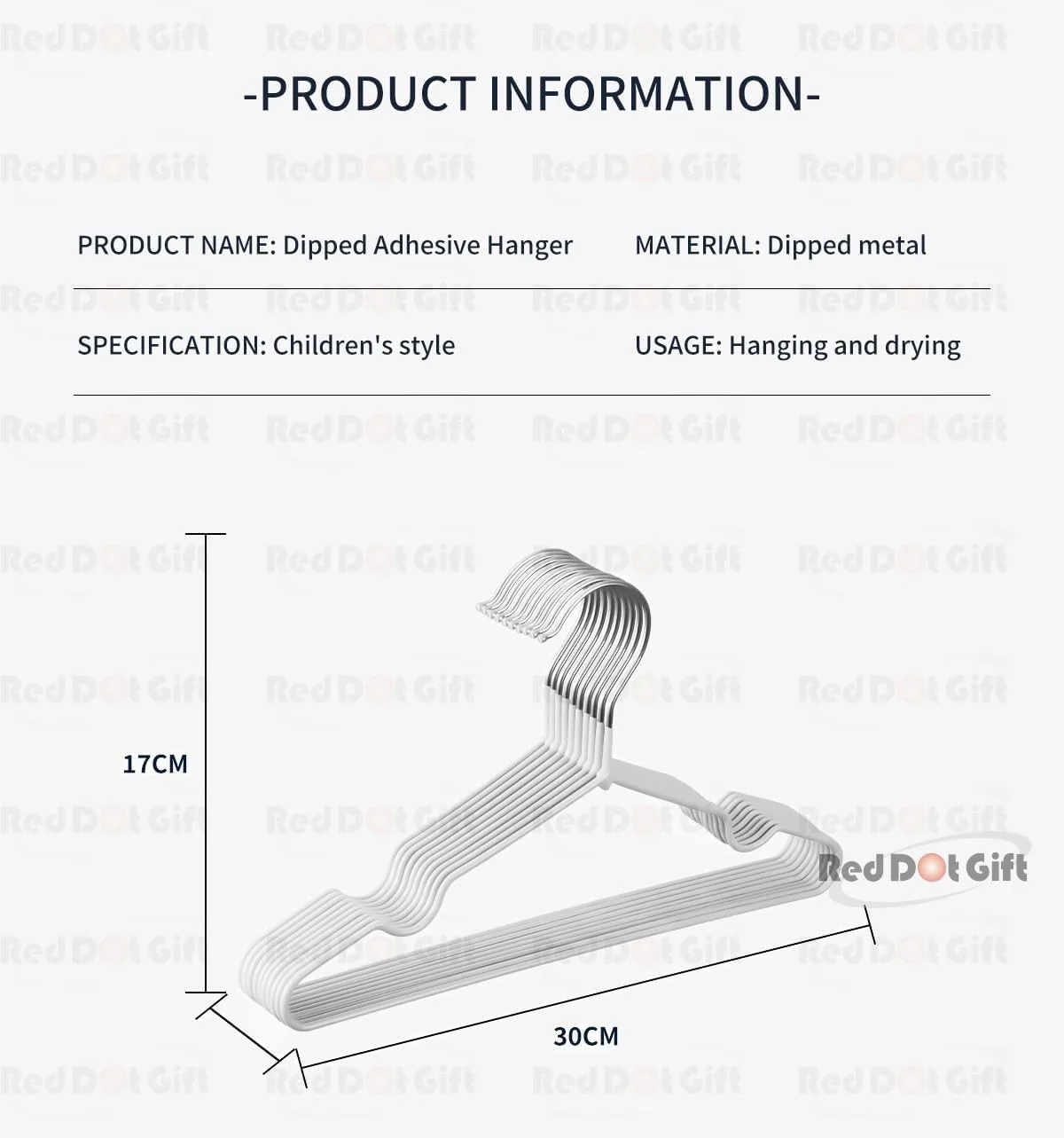 آویز لباس فلزی کودک بسته 10 عددی، 30 سانتی متر، رنگ سفید - آویز لباس کودک، ضد لغزش، مناسب لباس کودکان، صرفه جویی در فضا، روکش لاستیکی