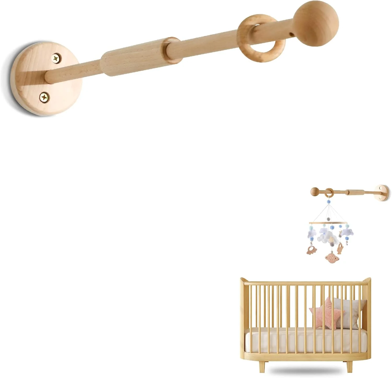 بازوی آویز تخت نوزاد HI BABY MONMENT - بازوی چوبی دیواری HBM برای آویز تخت، آویز تخت از جنس چوب راش، دکوراسیون اتاق کودک، آویز برای تخت نوزاد