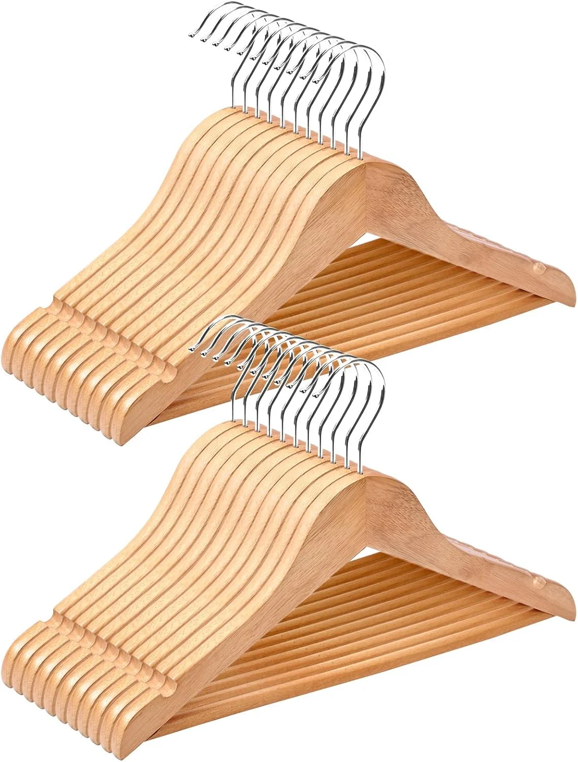 چوب لباسی چوبی بچه گانه CozyMood، بسته 20 عددی چوب لباسی کودک، چوب لباسی چوبی مهد کودک، قلاب چرخان 360 درجه ضد لغزش برای کت، شلوار و ژاکت (طبیعی)