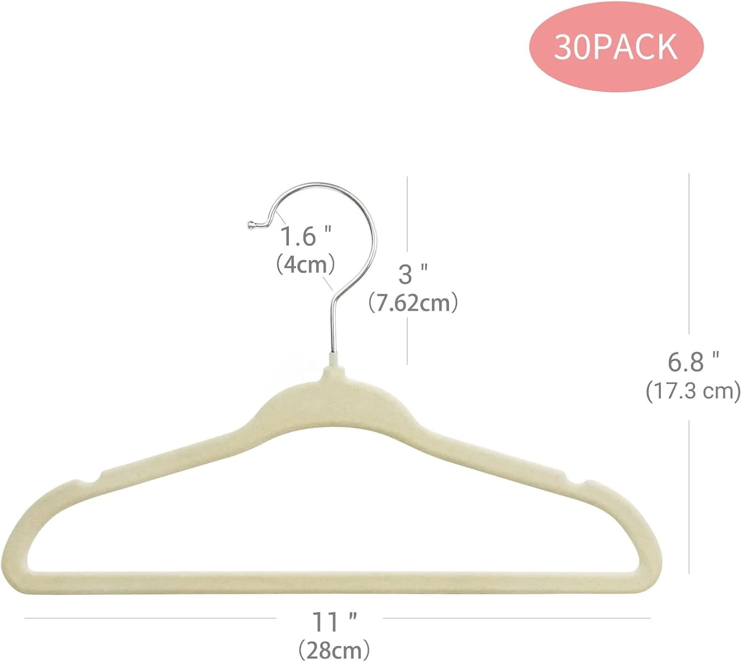 چوب لباسی مخملی کودک ManGotree، چوب لباسی بچه گانه برای صرفه جویی در فضا و ضد لغزش (بسته 30 عددی، بژ)